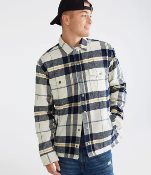 Aeropostale Mens' Plaid Flannel Shacket - White - Size L - Cotton - Teen Fashion & Clothing Deep Ivory Aeropostale