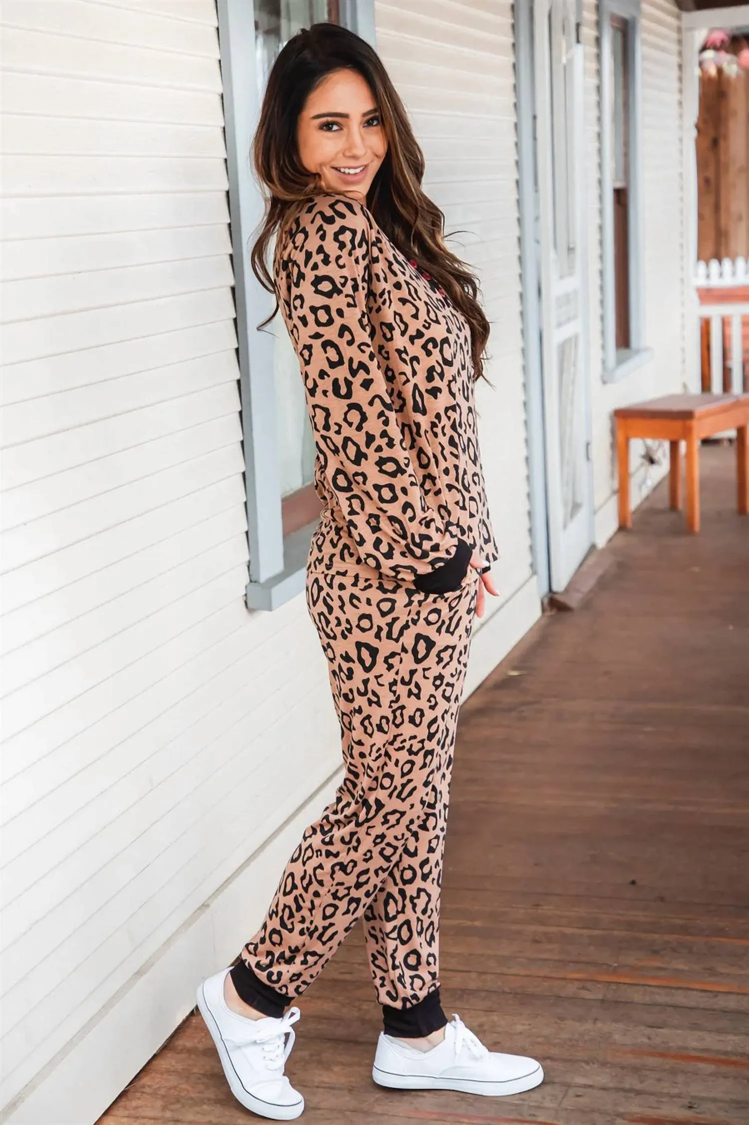 Animal Print Set Pajama In Leopard Brown