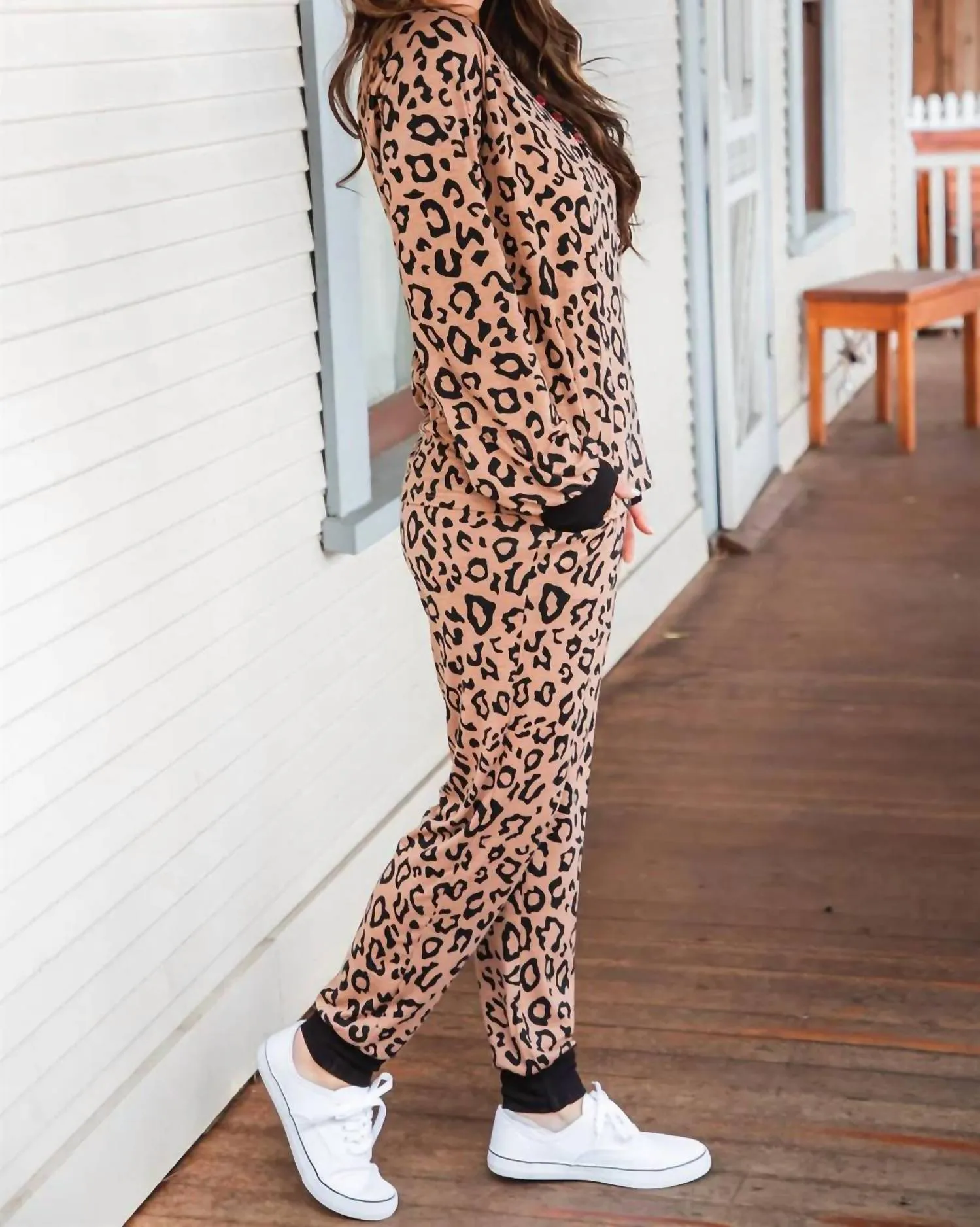 Animal Print Set Pajama In Leopard Brown