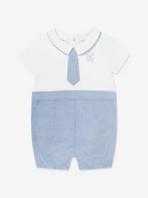 Baby Boys Jersey and Oxford Romper in White