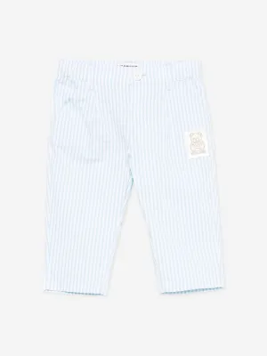 Baby Boys Striped Teddy Bear Trousers in Blue