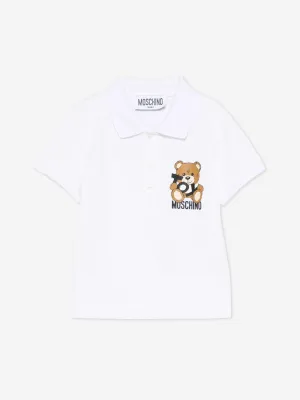 Baby Boys Teddy Bear Polo Shirt in White