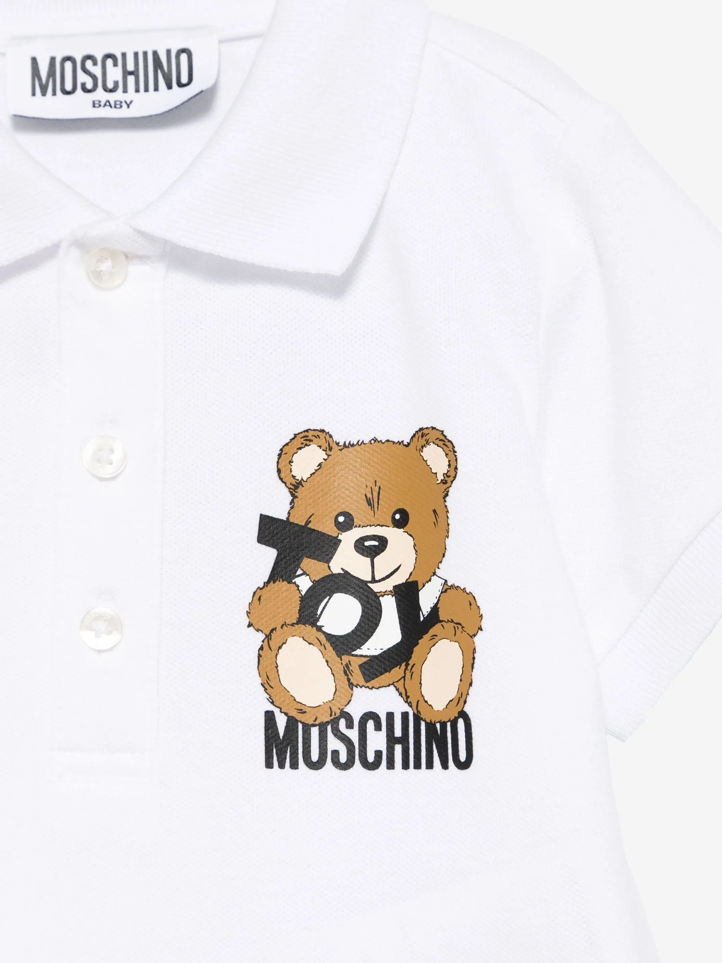 Baby Boys Teddy Bear Polo Shirt in White