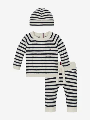 Baby Striped Cable Knit Gift Set in Navy