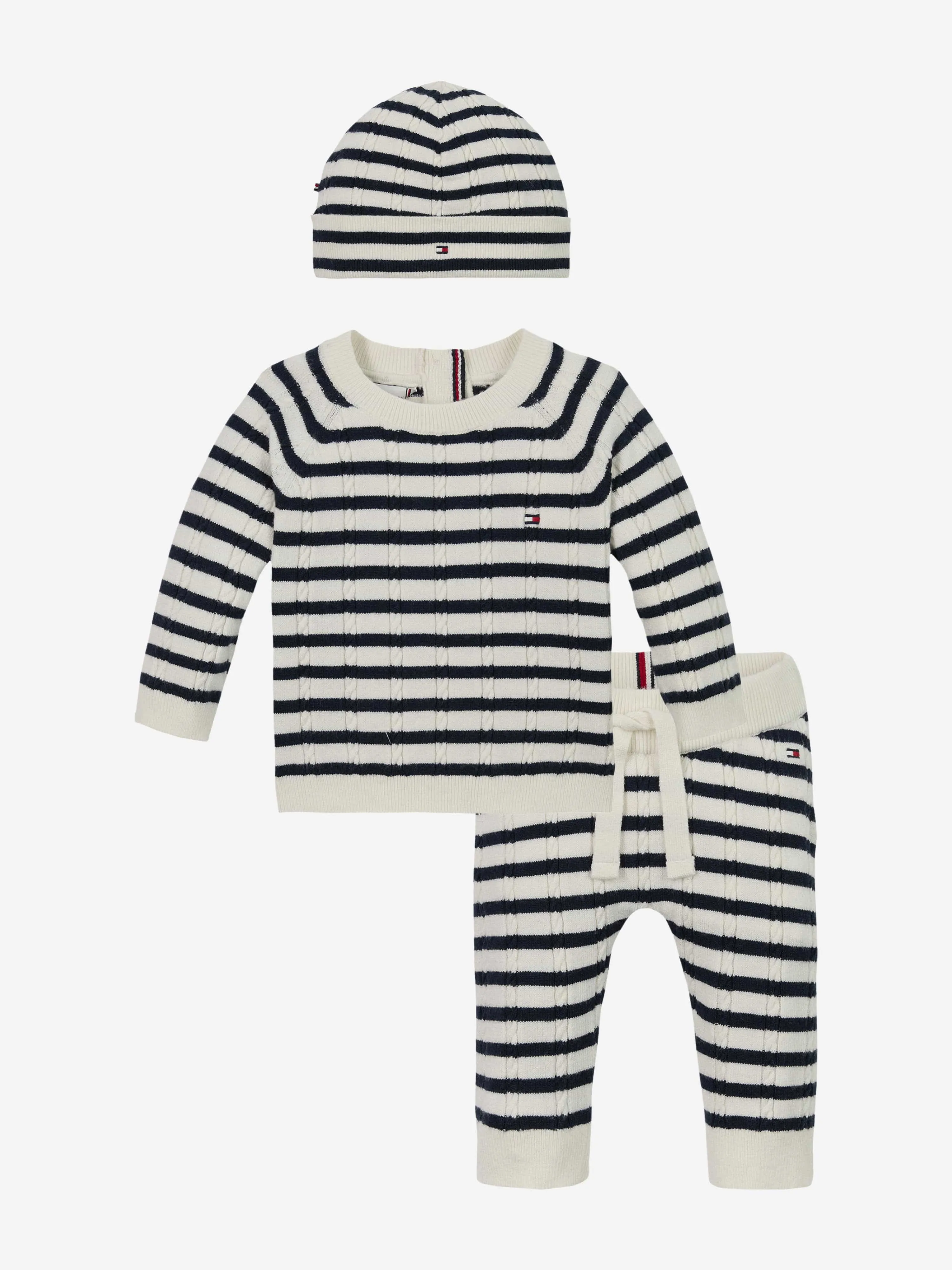 Baby Striped Cable Knit Gift Set in Navy