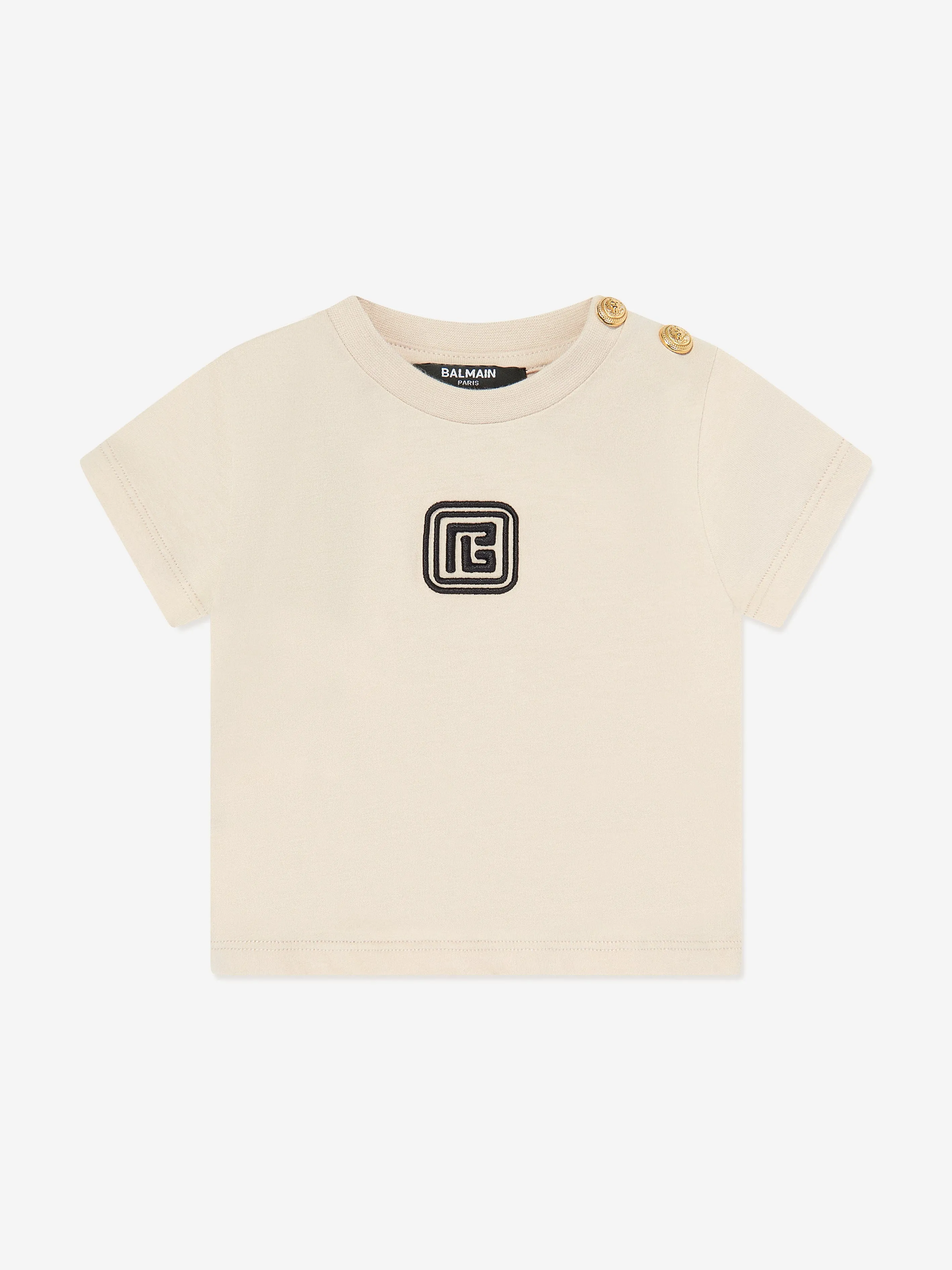 Balmain Baby Monogram Logo T-Shirt in Beige