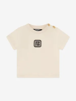Balmain Baby Monogram Logo T-Shirt in Beige