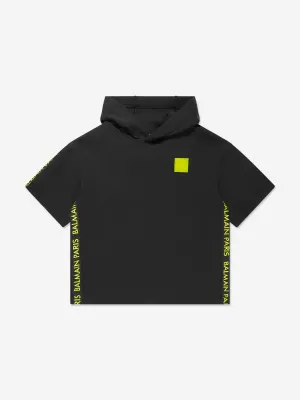Balmain Boys Short Sleeve Hoodie in Black