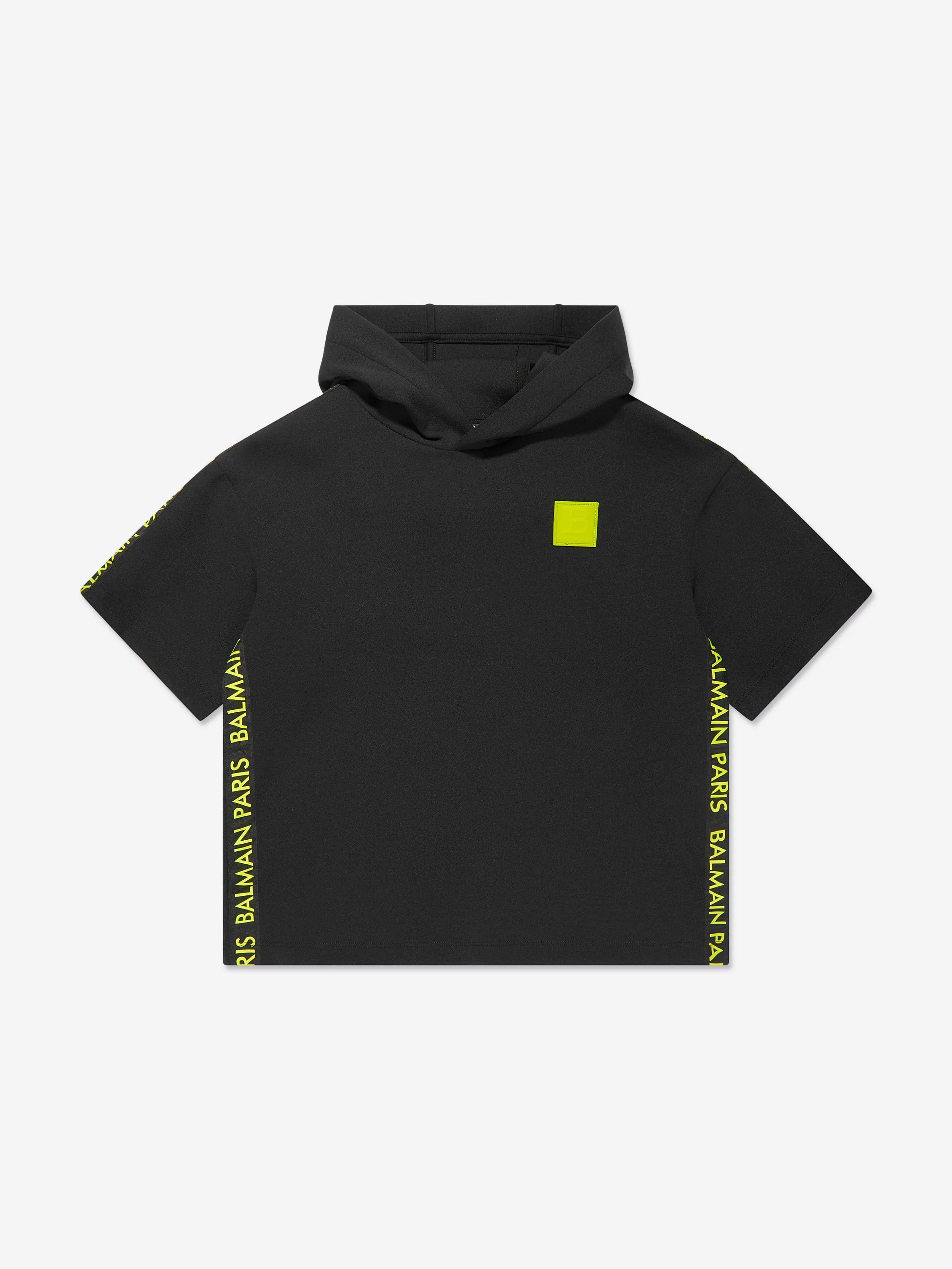 Balmain Boys Short Sleeve Hoodie in Black