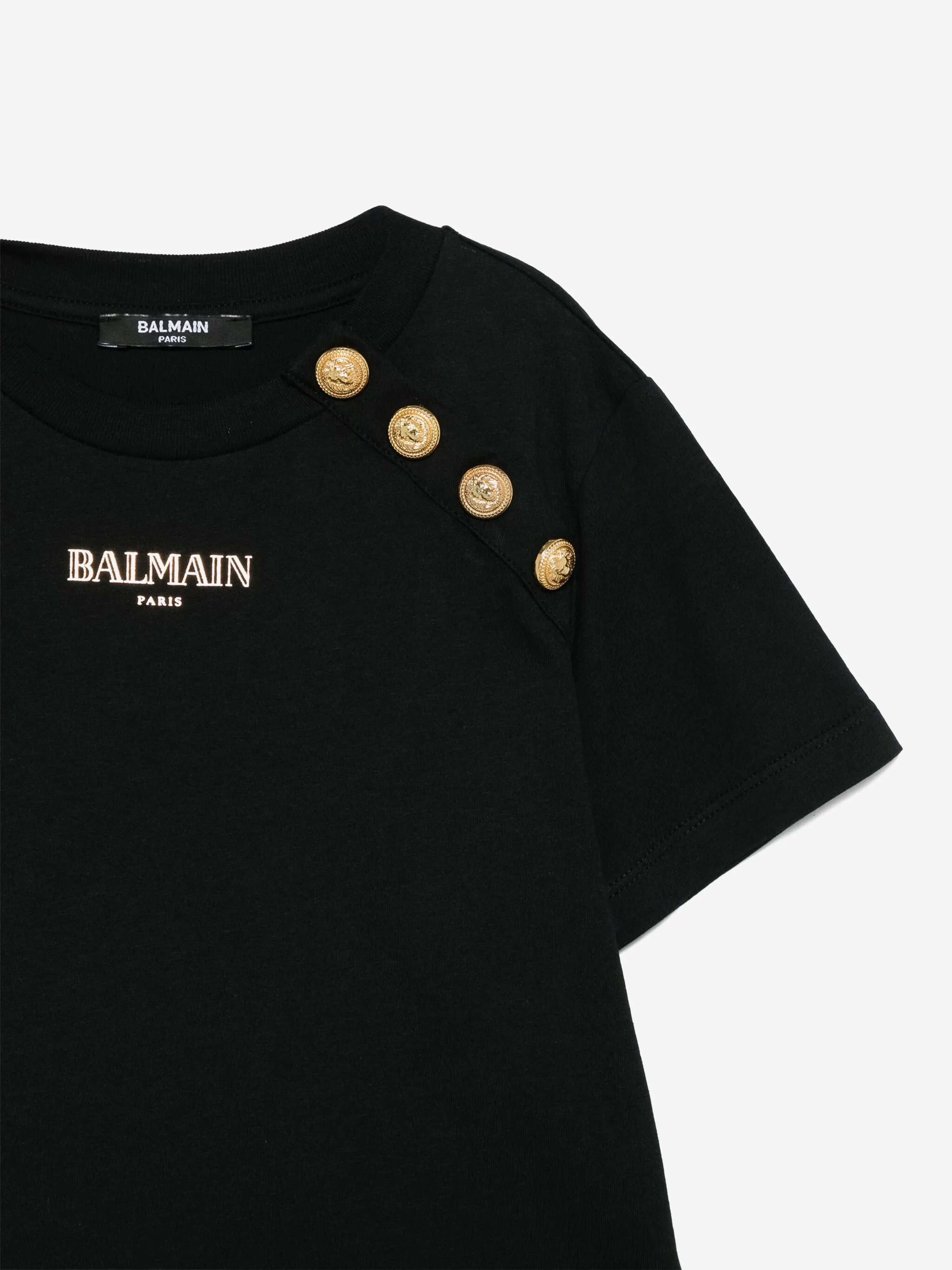 Balmain Girls Buttoned Logo T-Shirt in Black