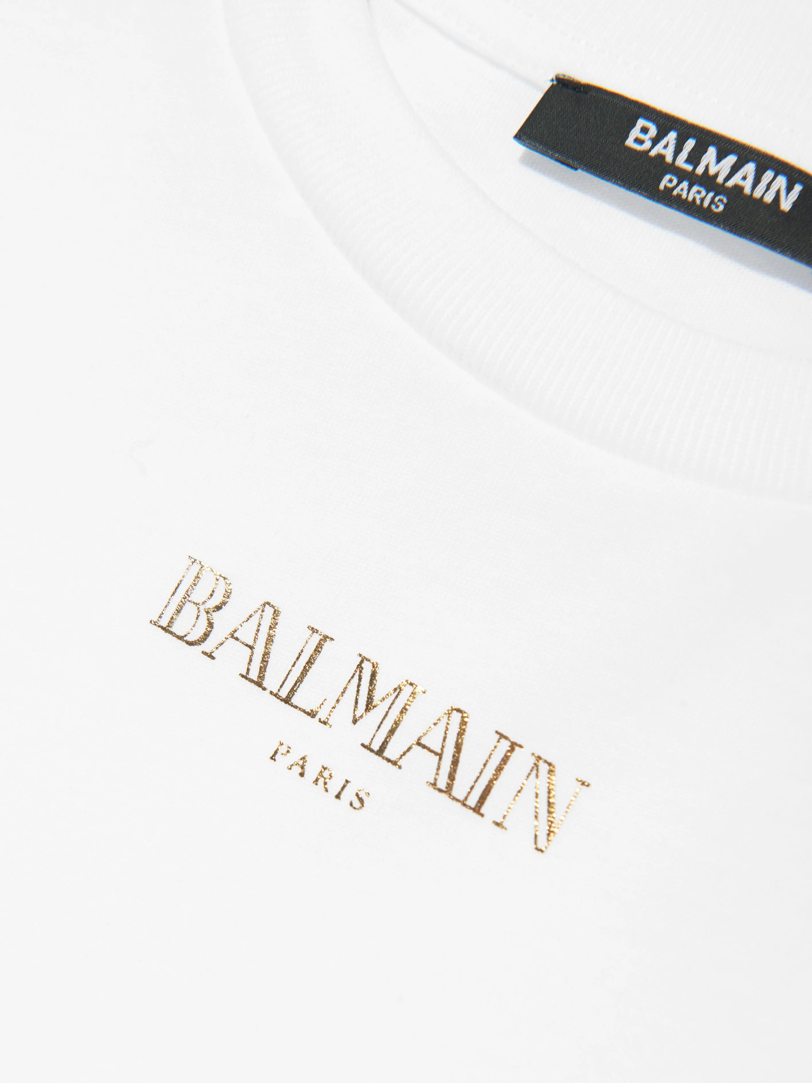 Balmain Girls Buttoned Logo T-Shirt in White