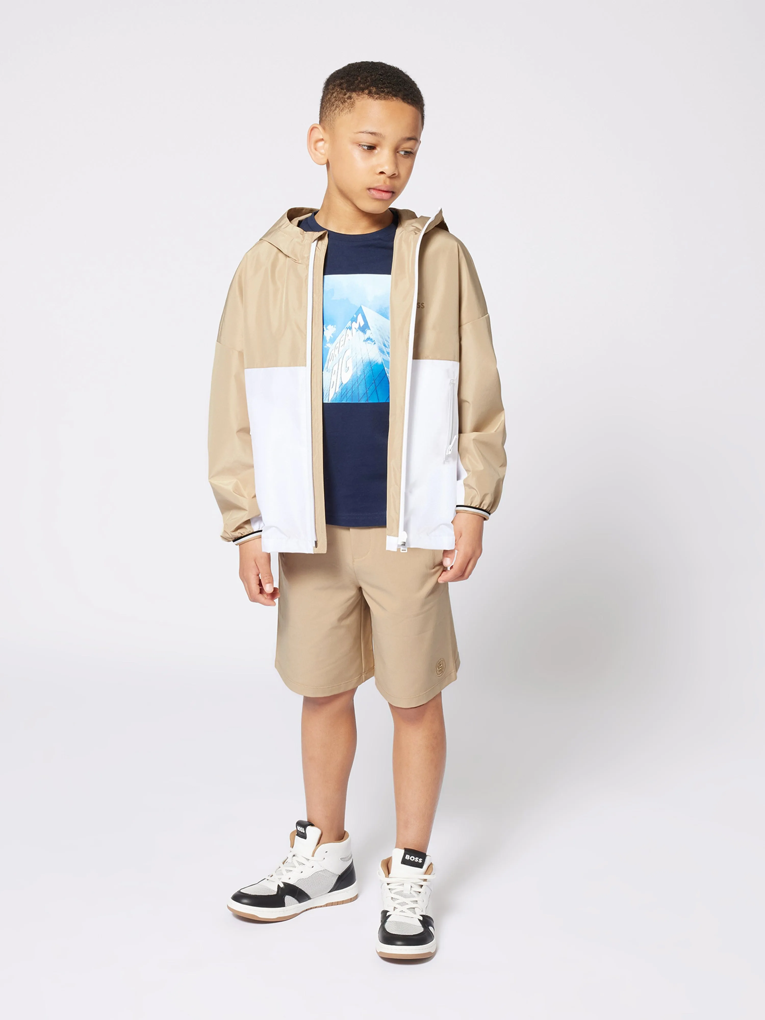 BOSS Baby Boys Hooded Windbreaker in Beige
