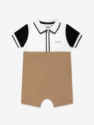 BOSS Baby Boys Logo Print Romper in Brown