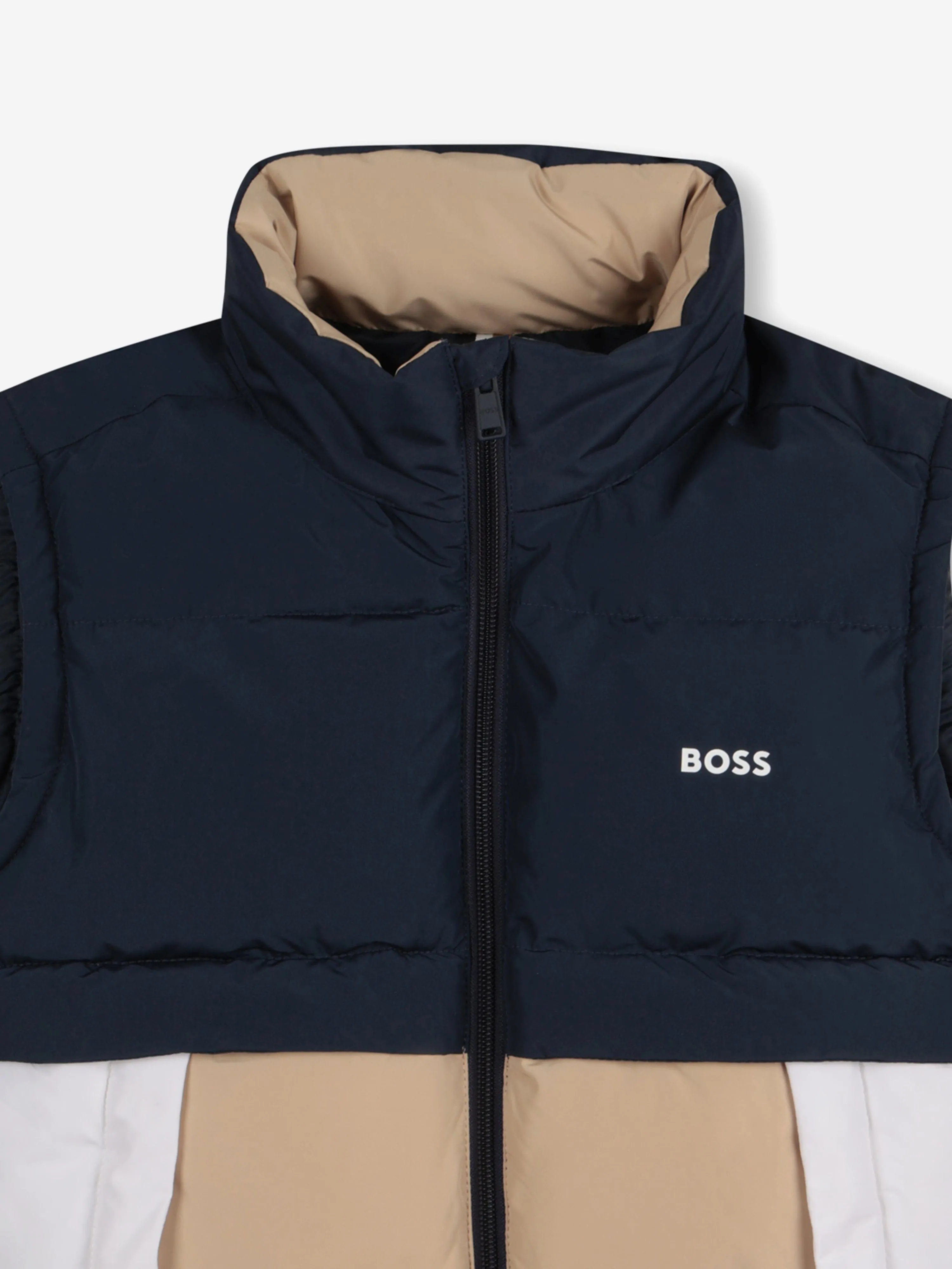 BOSS Boys Down Colourblock Gilet in Navy