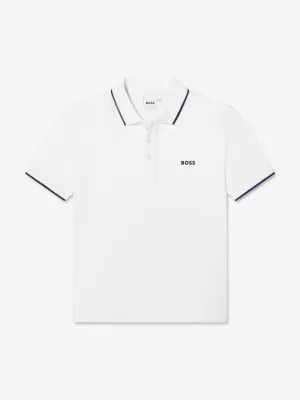BOSS Boys Logo Polo Shirt in White