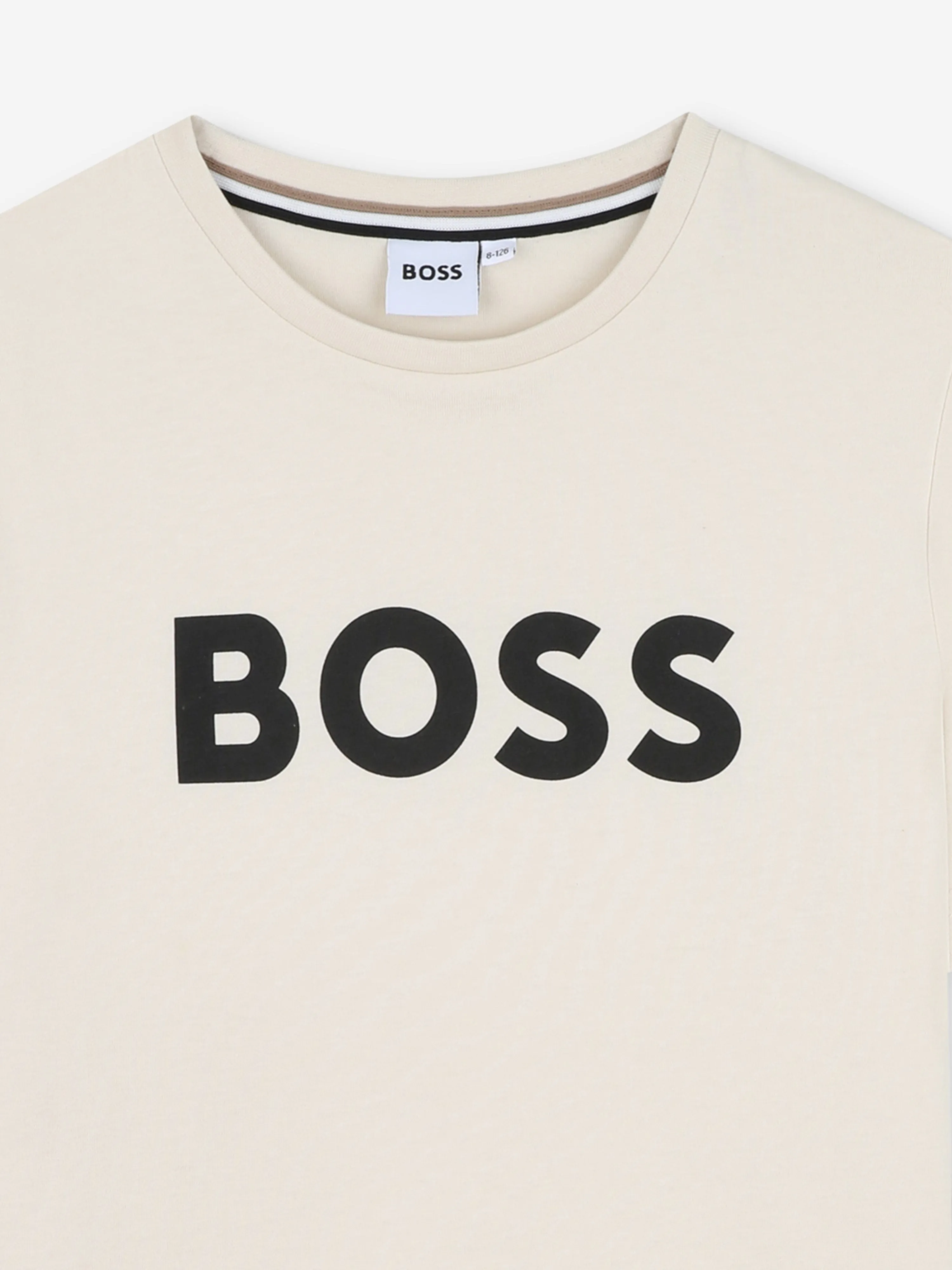 BOSS Boys Logo Print T-Shirt in Beige