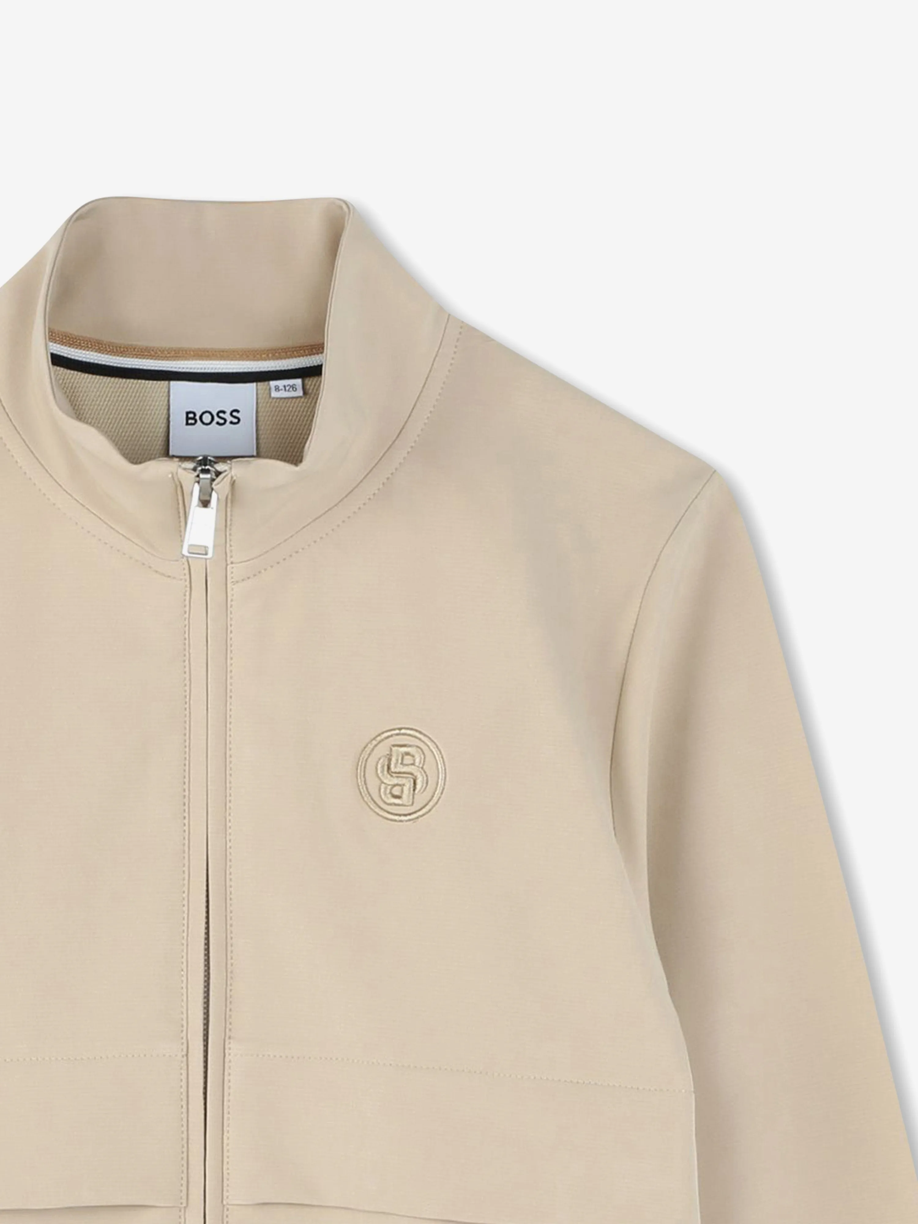 BOSS Boys Logo Zip Up Top in Beige
