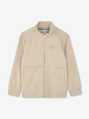 BOSS Boys Logo Zip Up Top in Beige