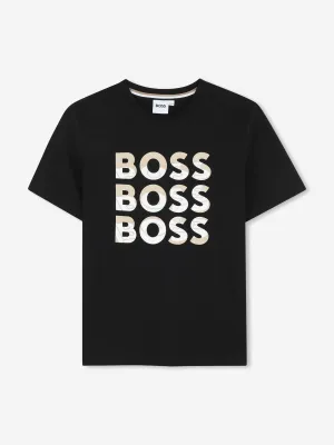 BOSS Boys Multi Logo T-Shirt in Black