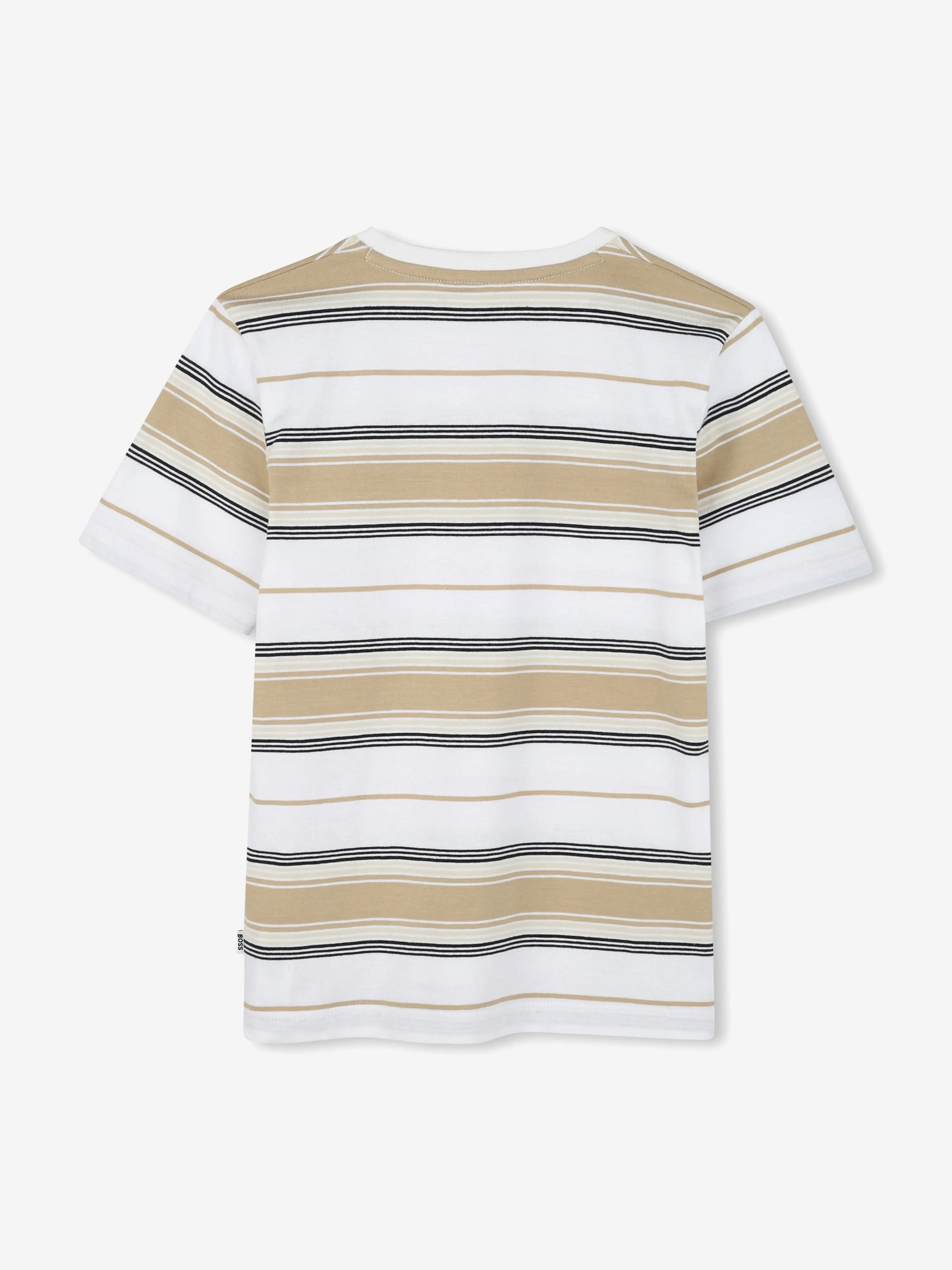 BOSS Boys Striped Logo T-Shirt in Beige