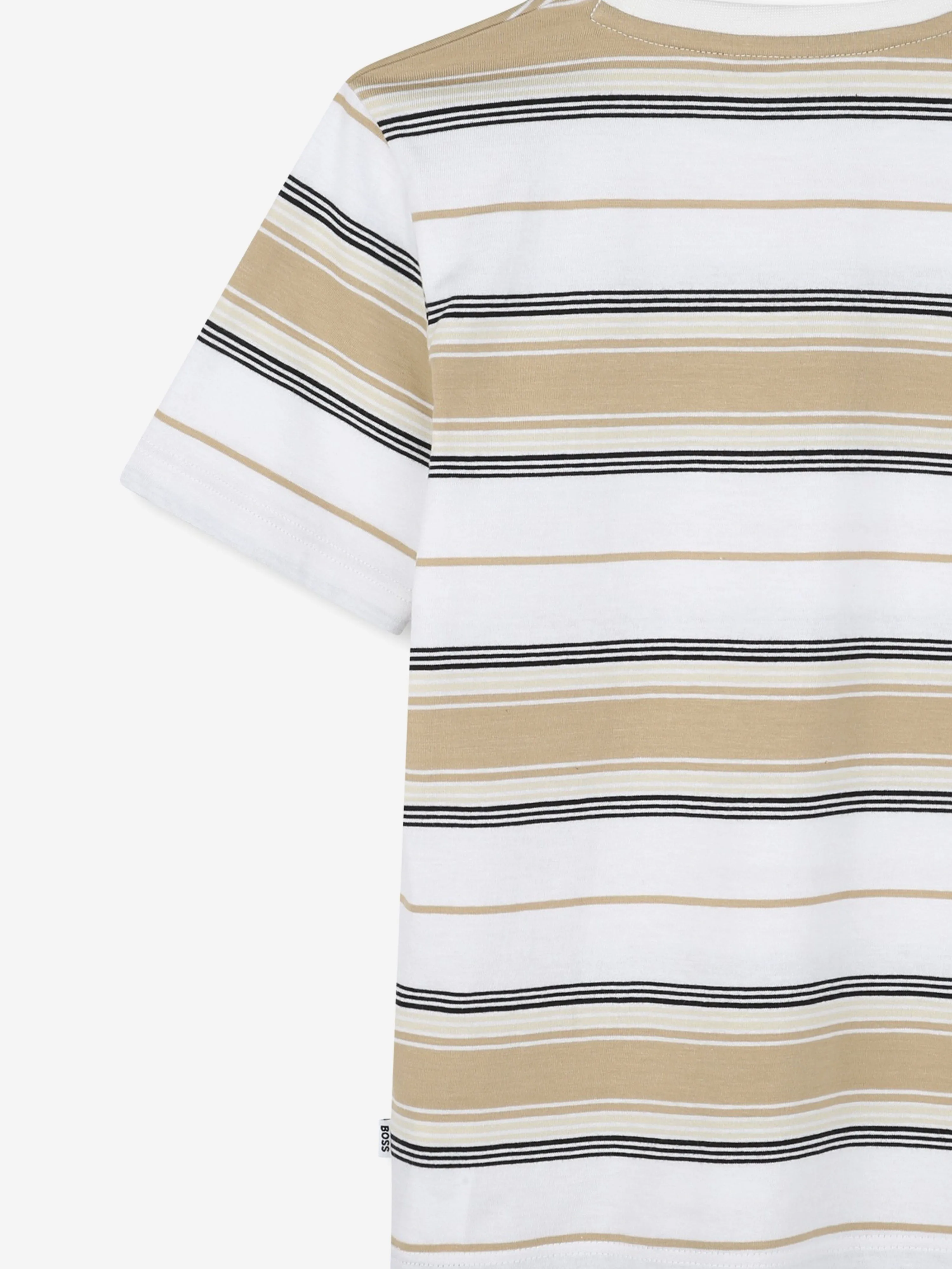 BOSS Boys Striped Logo T-Shirt in Beige