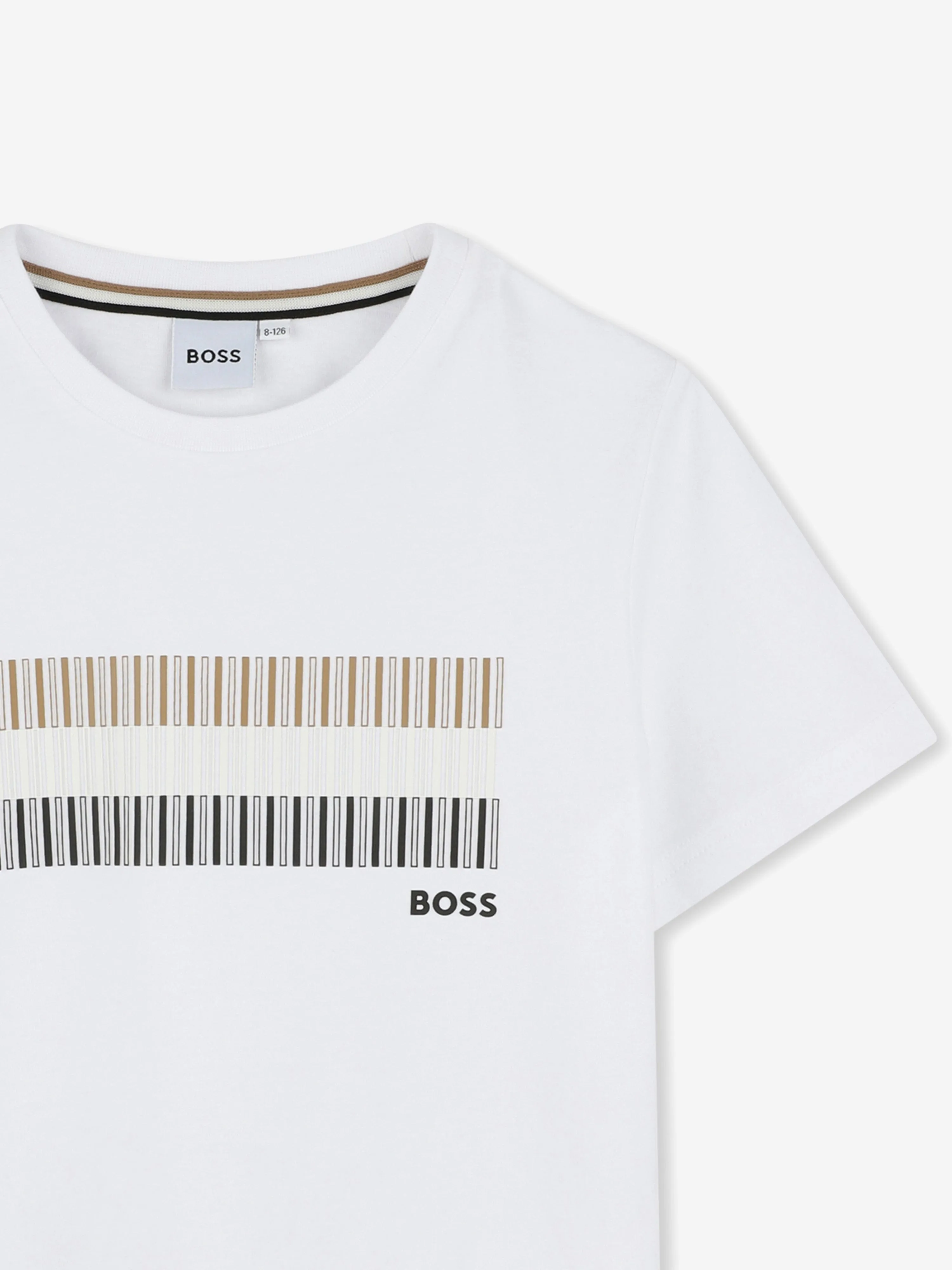 BOSS Boys Striped Print Logo T-Shirt in White