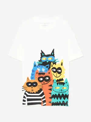 Boys Cat Print T-Shirt in Ivory