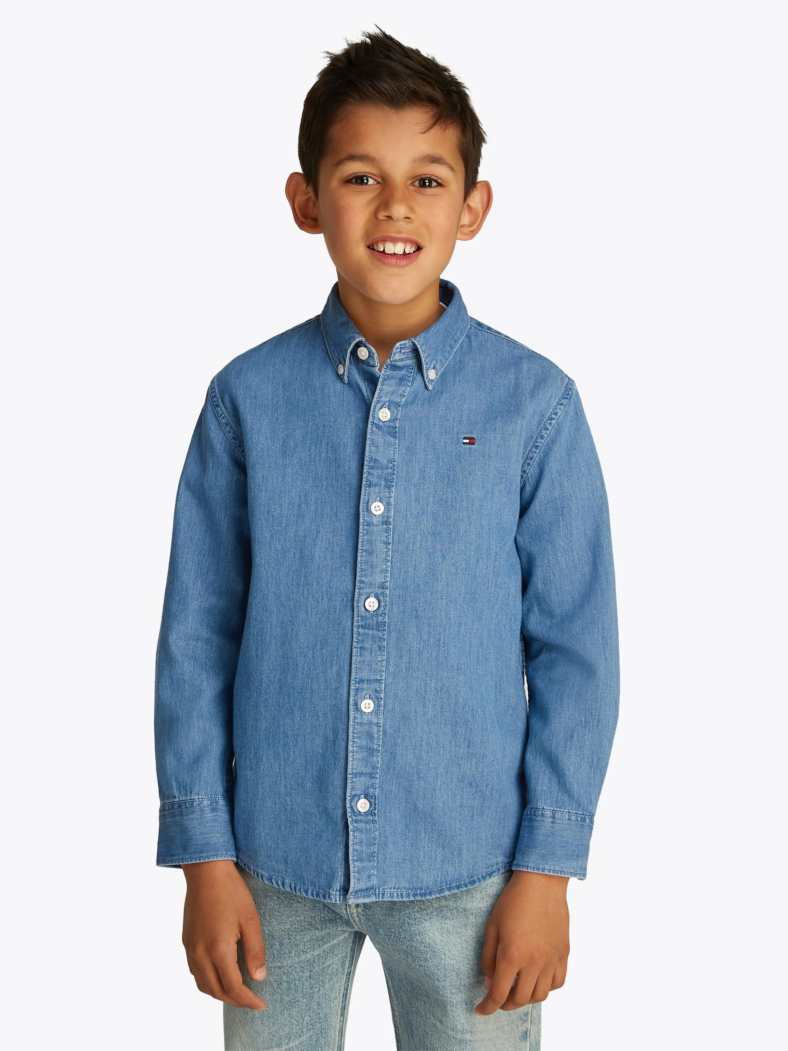 Boys Denim Chambray Shirt in Blue