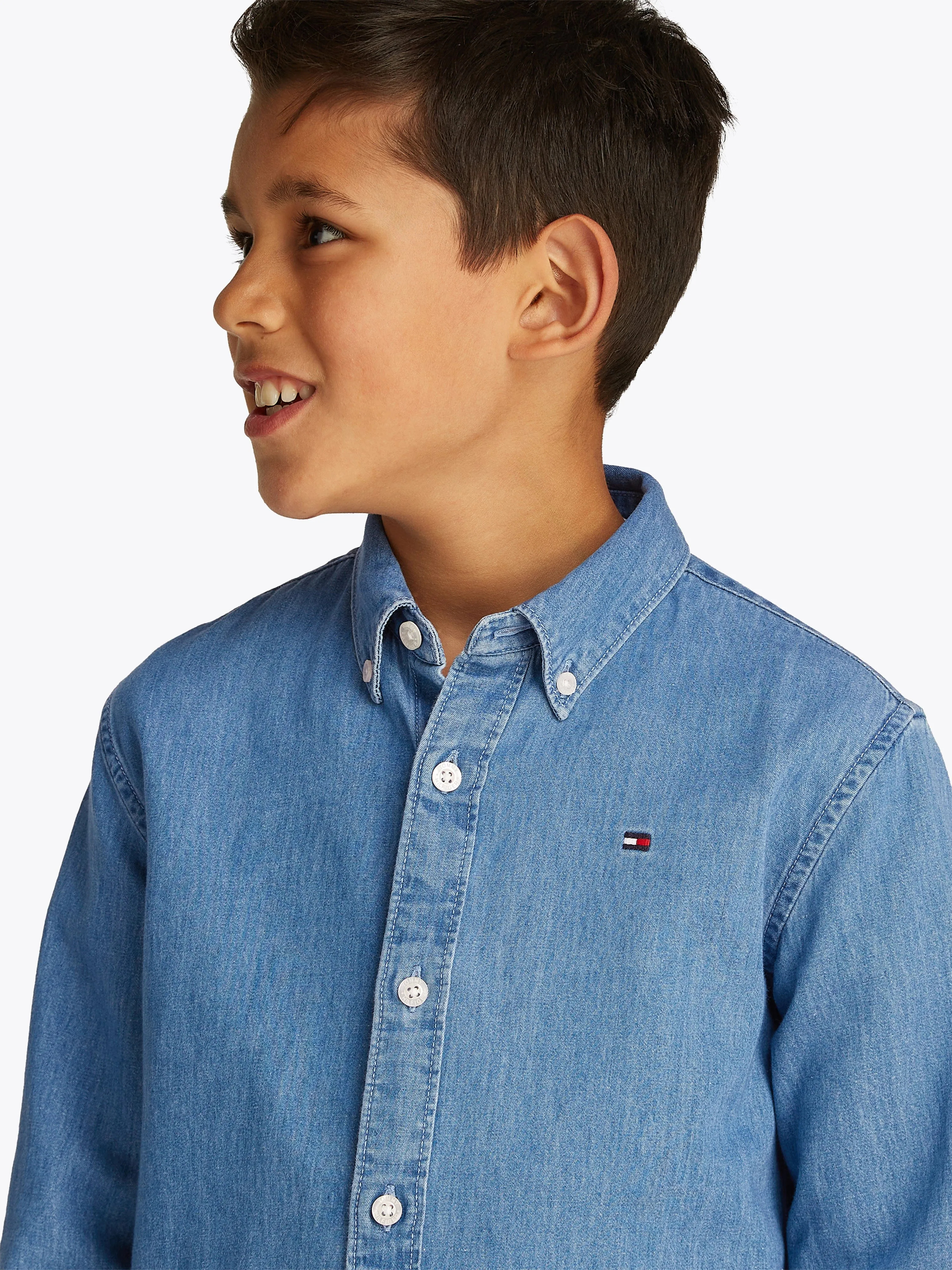 Boys Denim Chambray Shirt in Blue