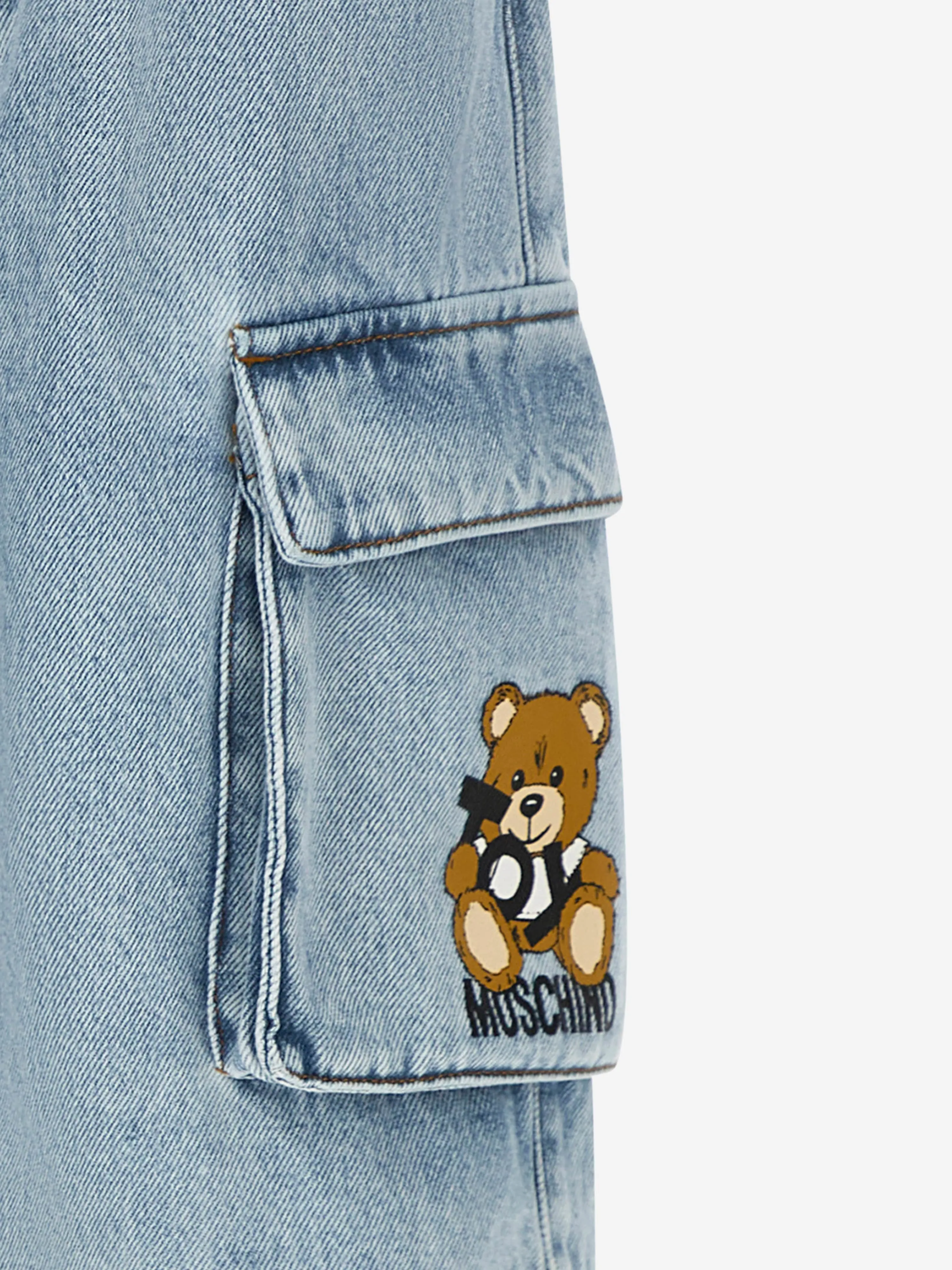 Boys Denim Teddy Cargo Shorts in Blue