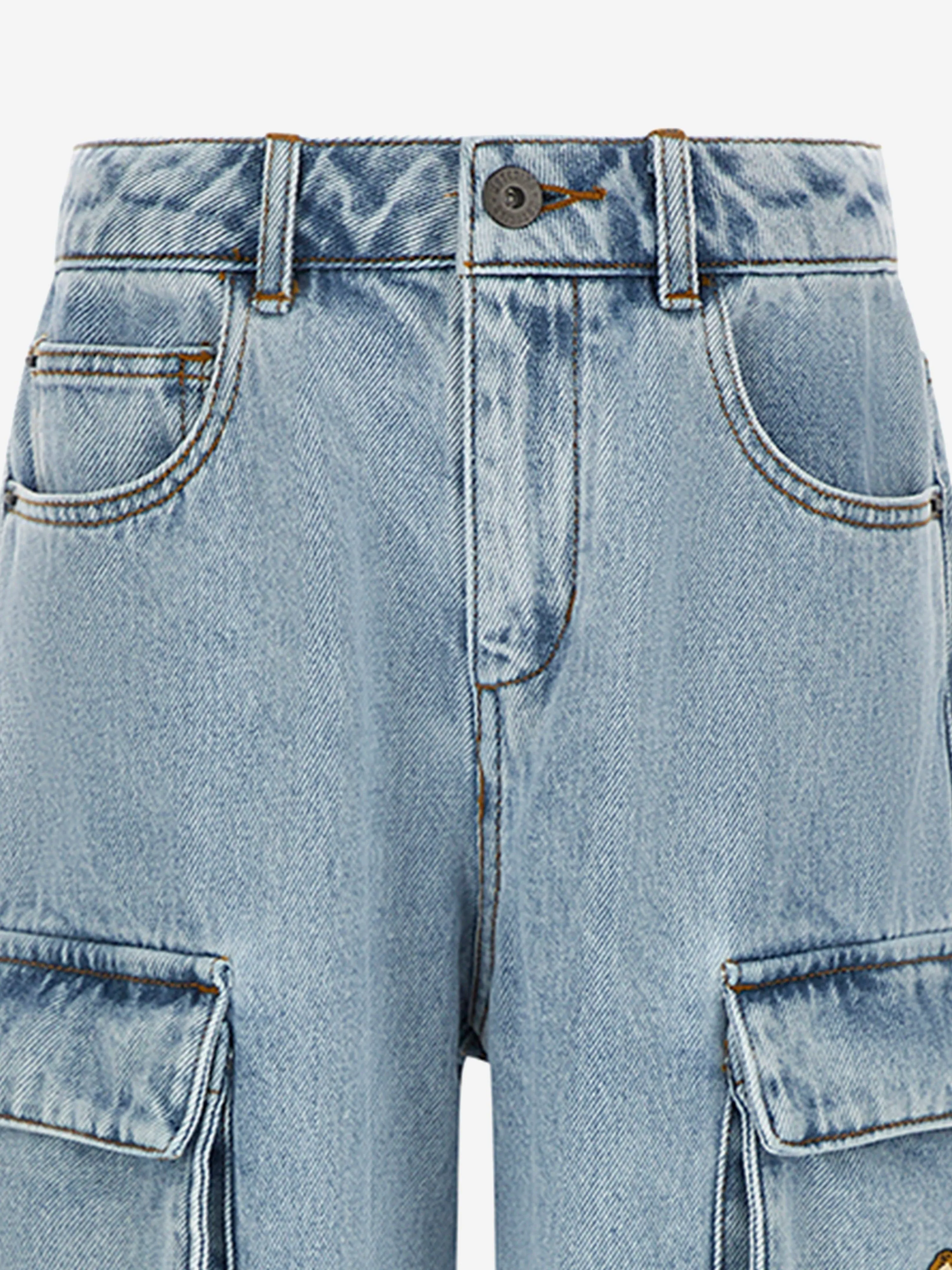 Boys Denim Teddy Cargo Shorts in Blue