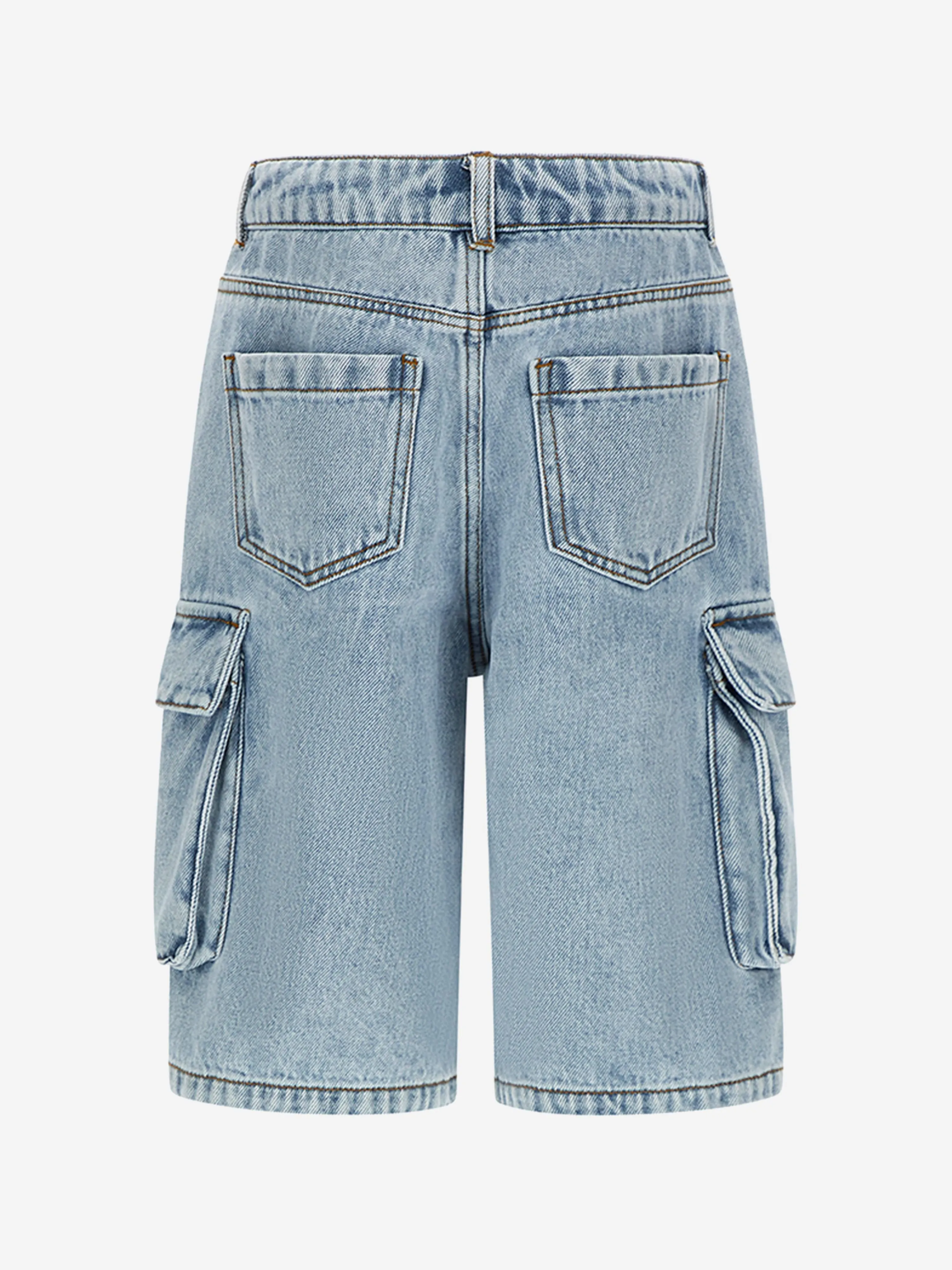 Boys Denim Teddy Cargo Shorts in Blue