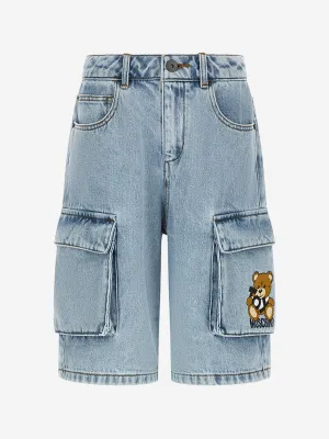 Boys Denim Teddy Cargo Shorts in Blue