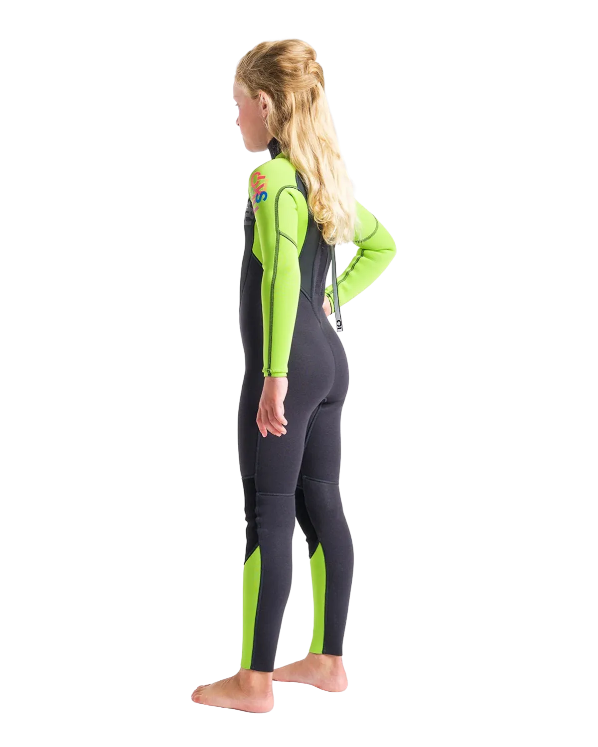 Boys Element 3/2mm Back Zip Wetsuit in Anthracite, Lime & Multi