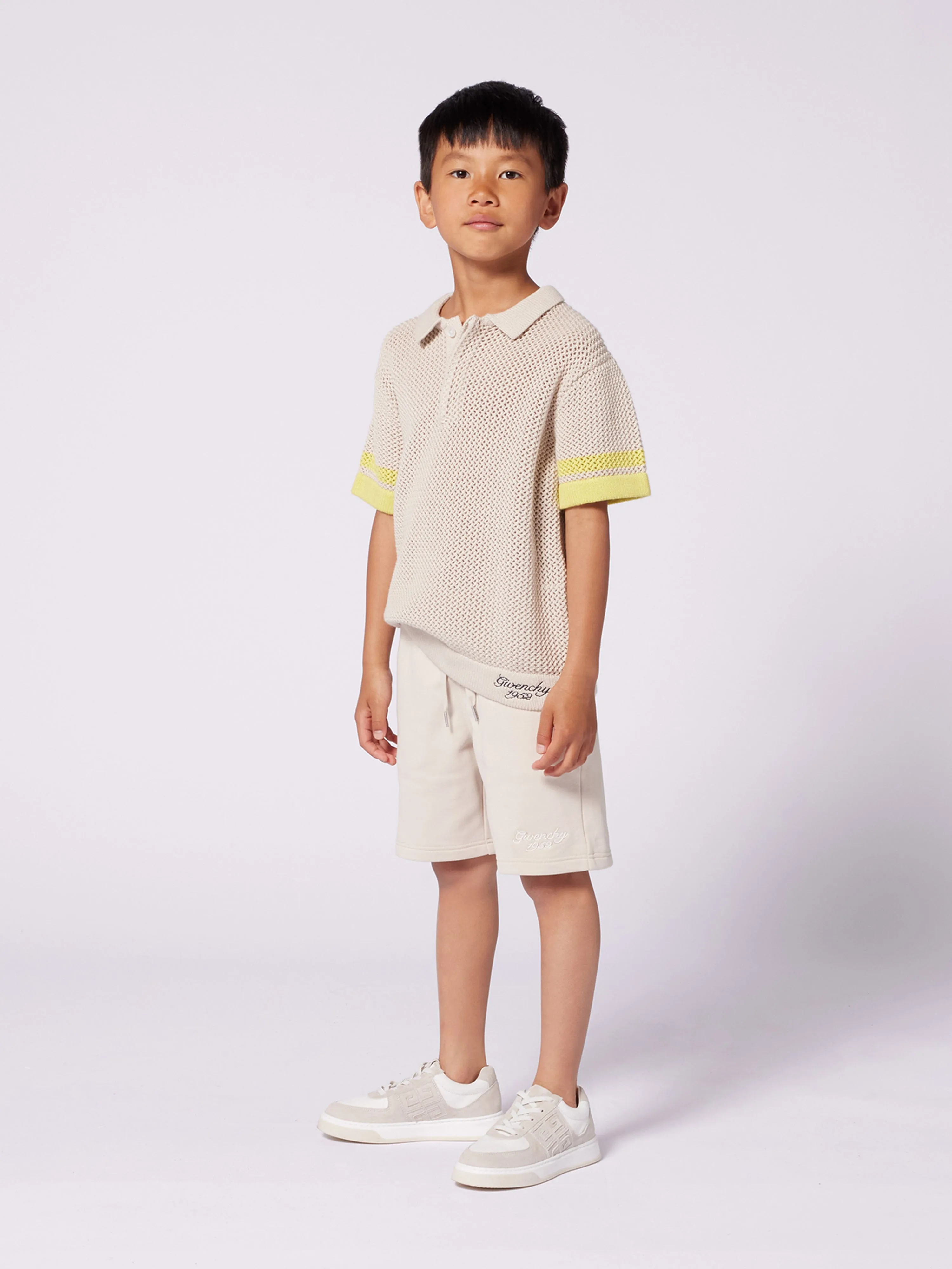 Boys Embroidered Logo Shorts in Beige