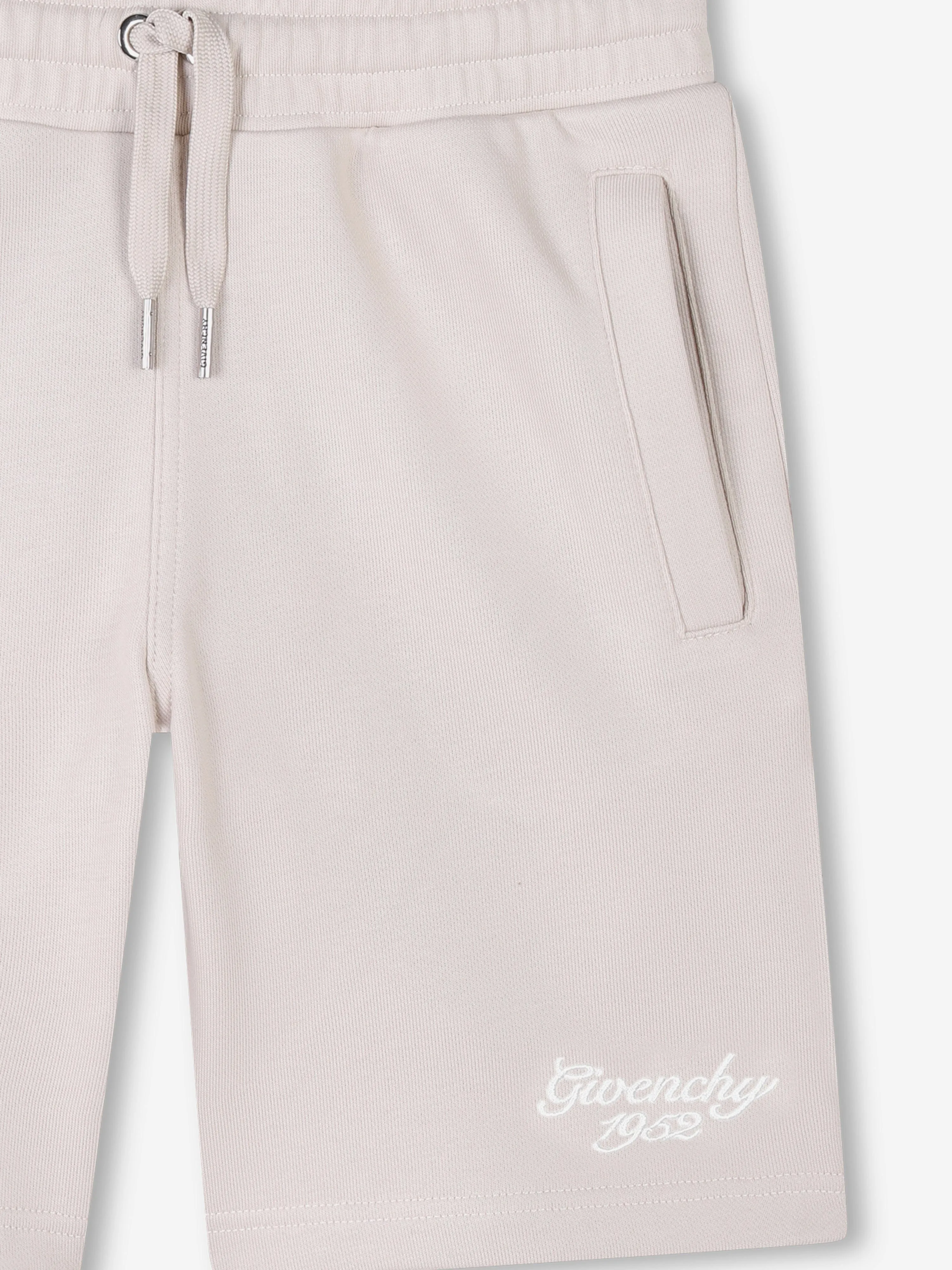 Boys Embroidered Logo Shorts in Beige
