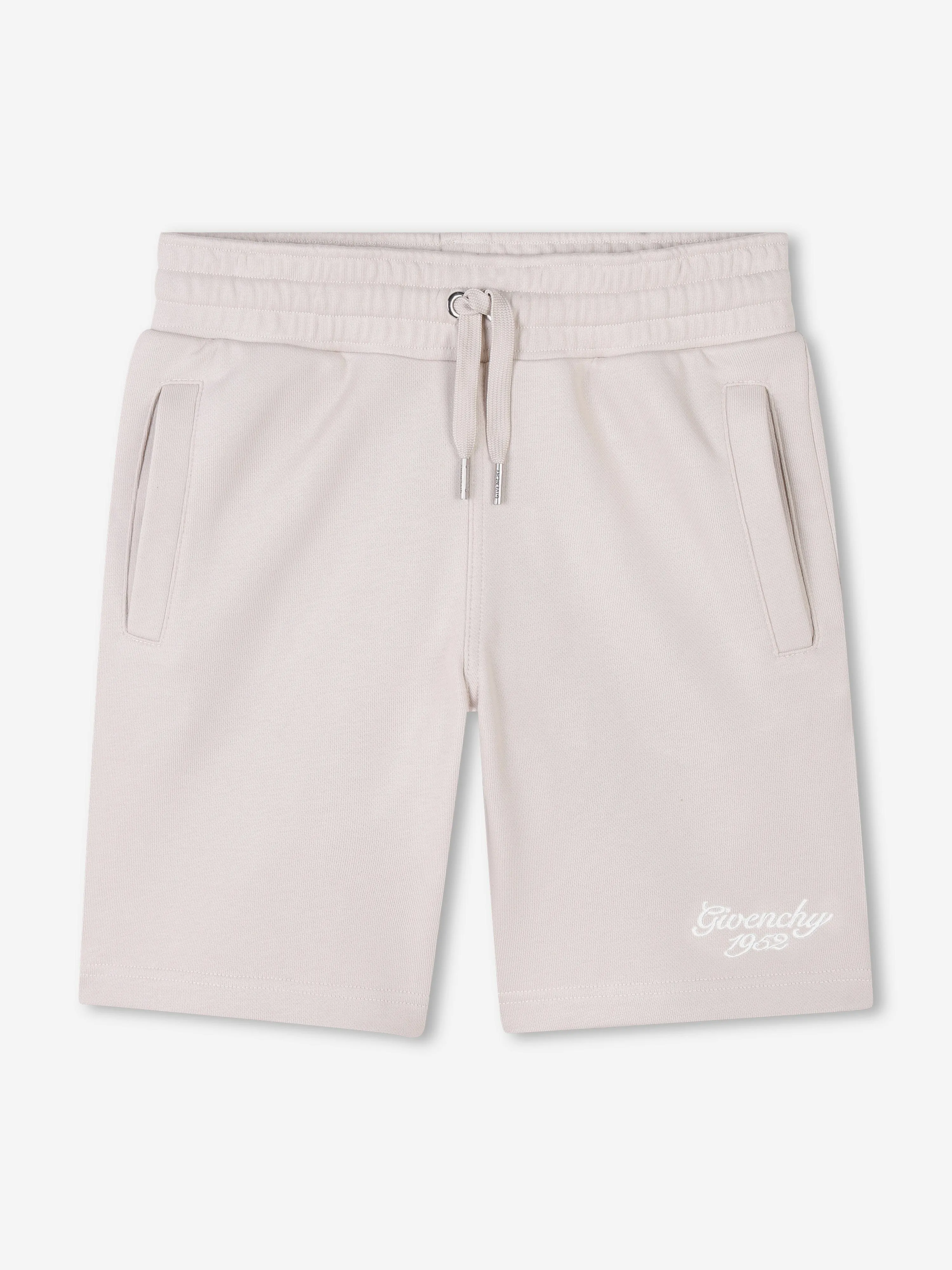 Boys Embroidered Logo Shorts in Beige