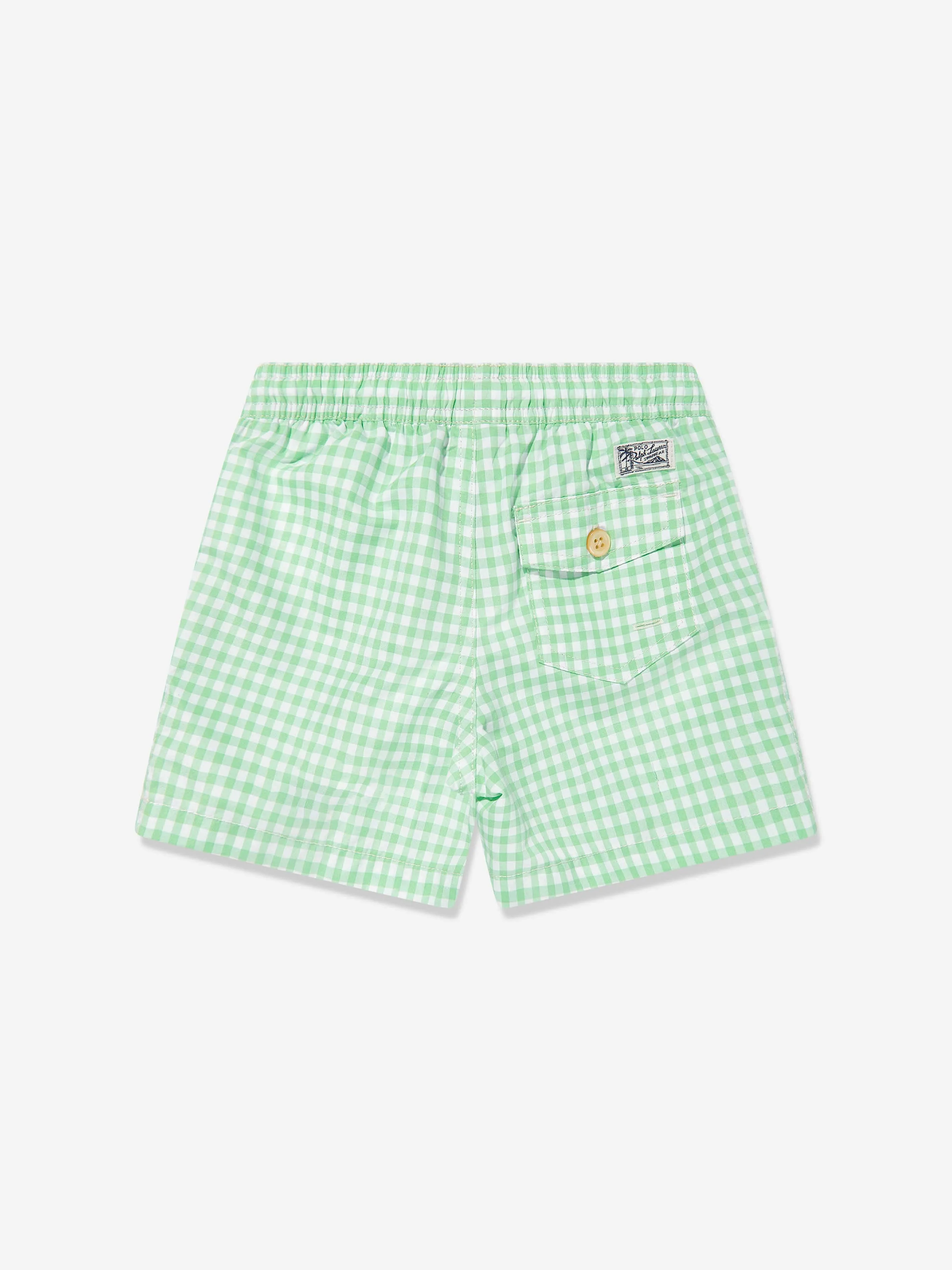 Boys Gingham Swim Shorts in Green