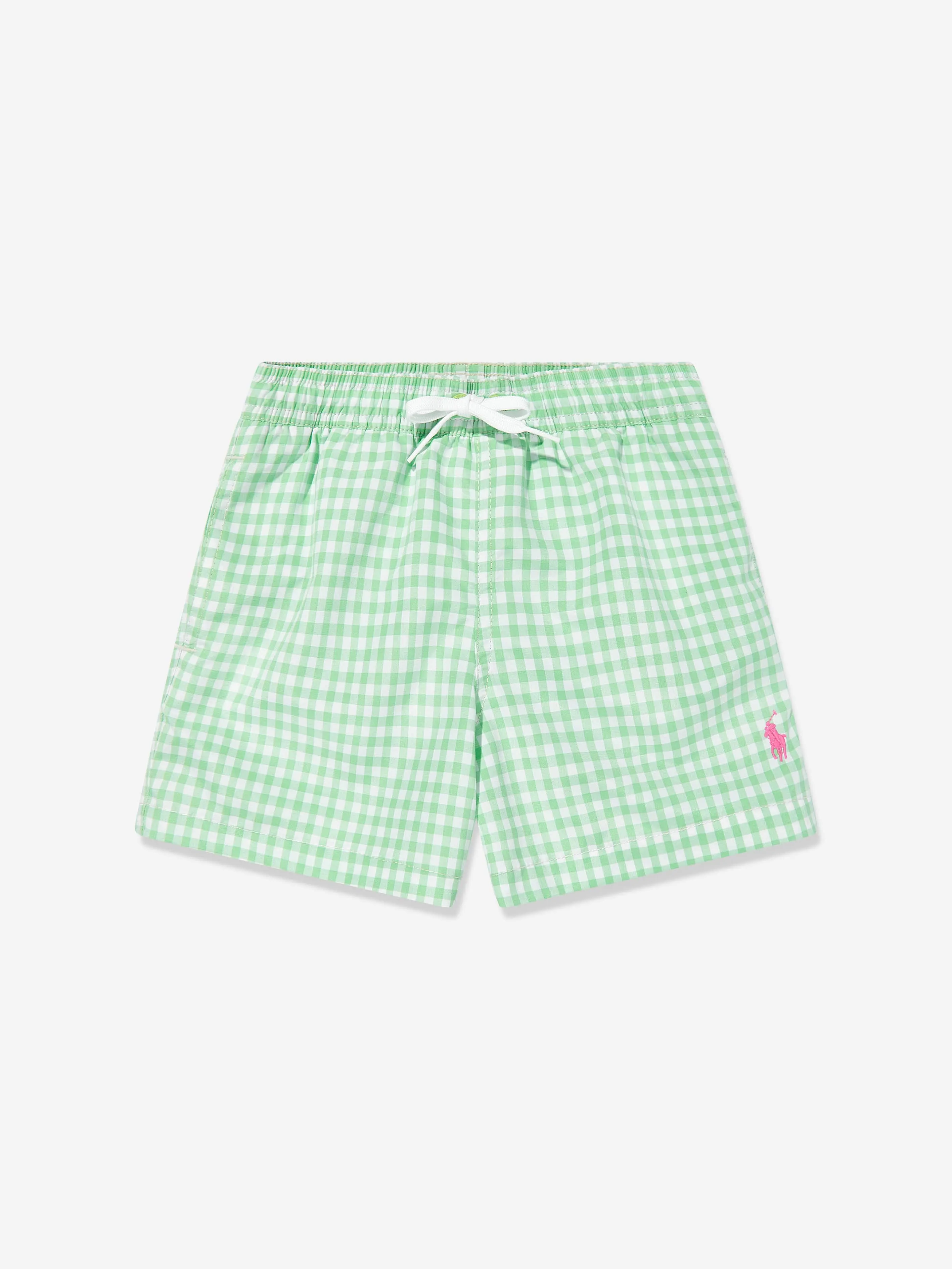 Boys Gingham Swim Shorts in Green