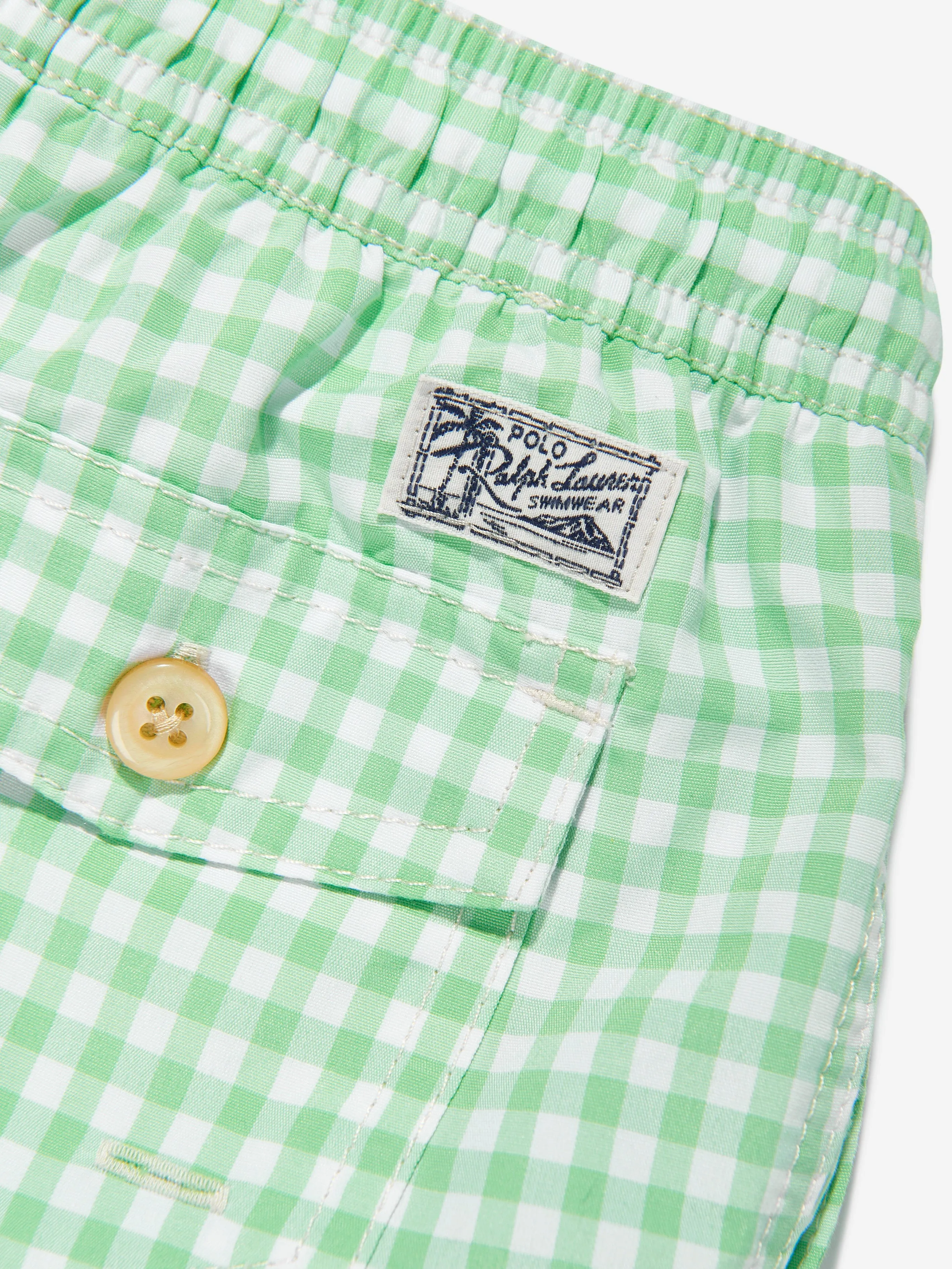 Boys Gingham Swim Shorts in Green
