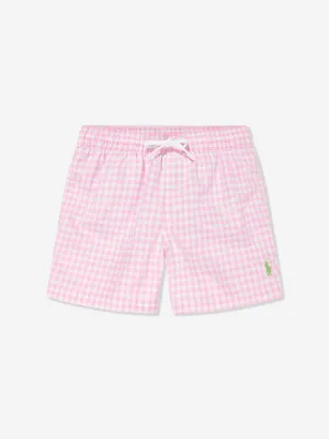 Boys Gingham Swim Shorts in Pink