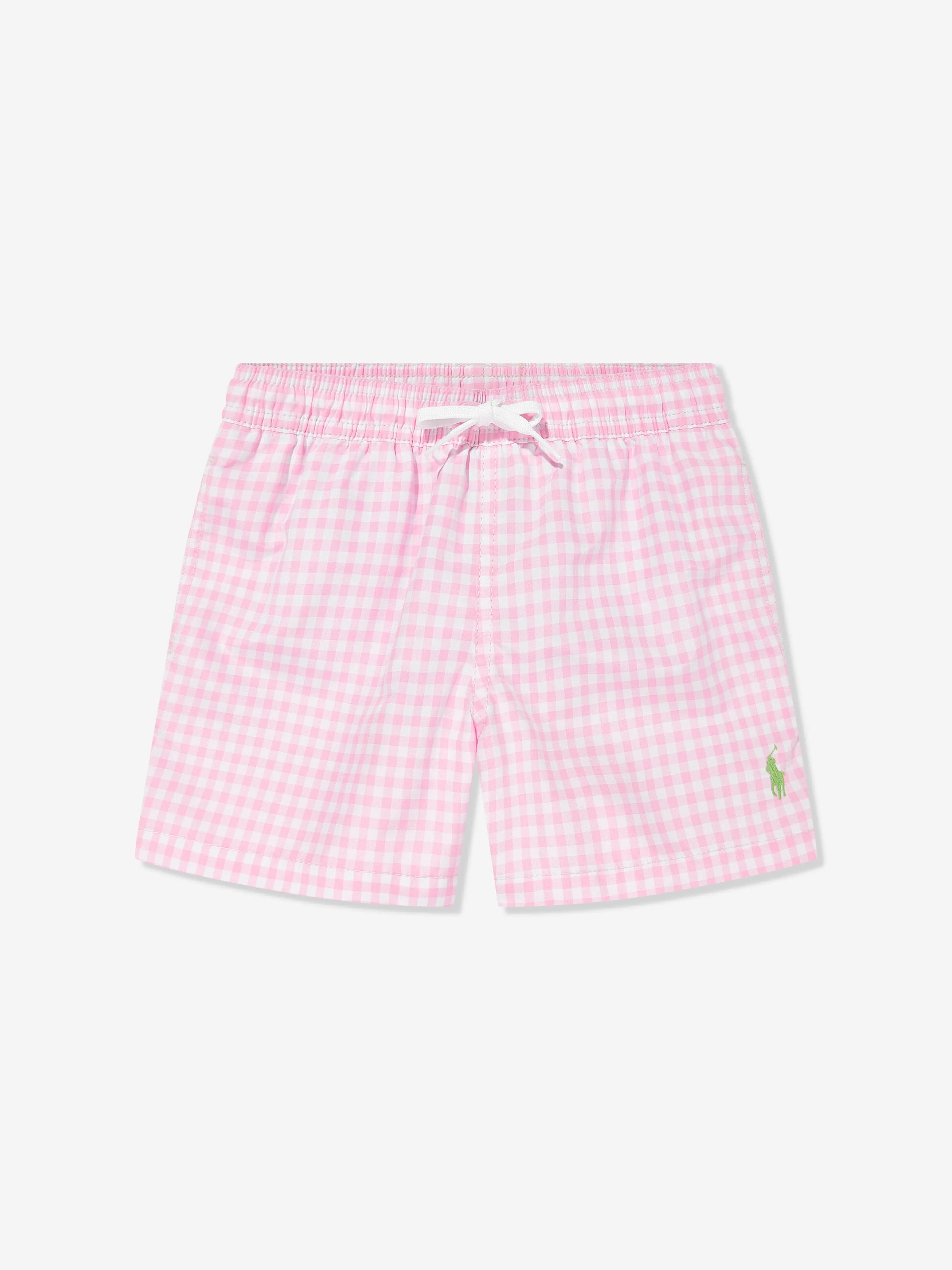 Boys Gingham Swim Shorts in Pink