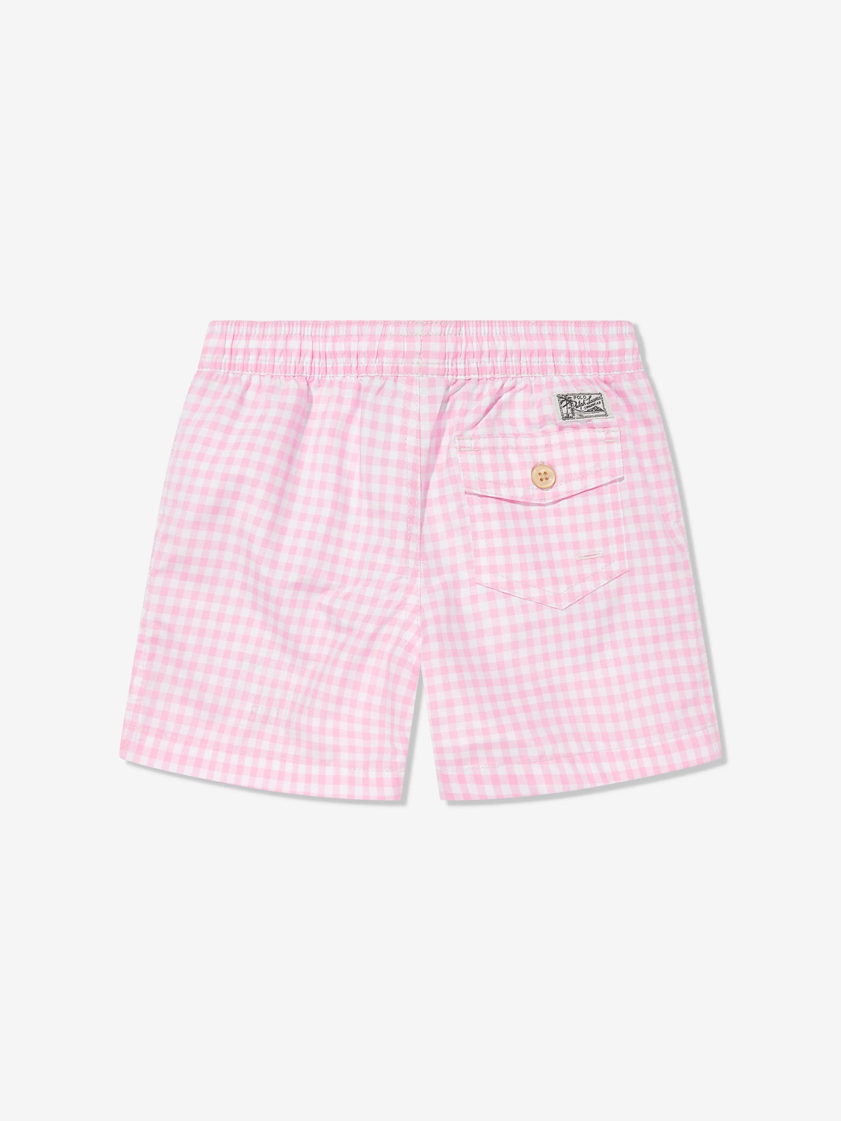 Boys Gingham Swim Shorts in Pink
