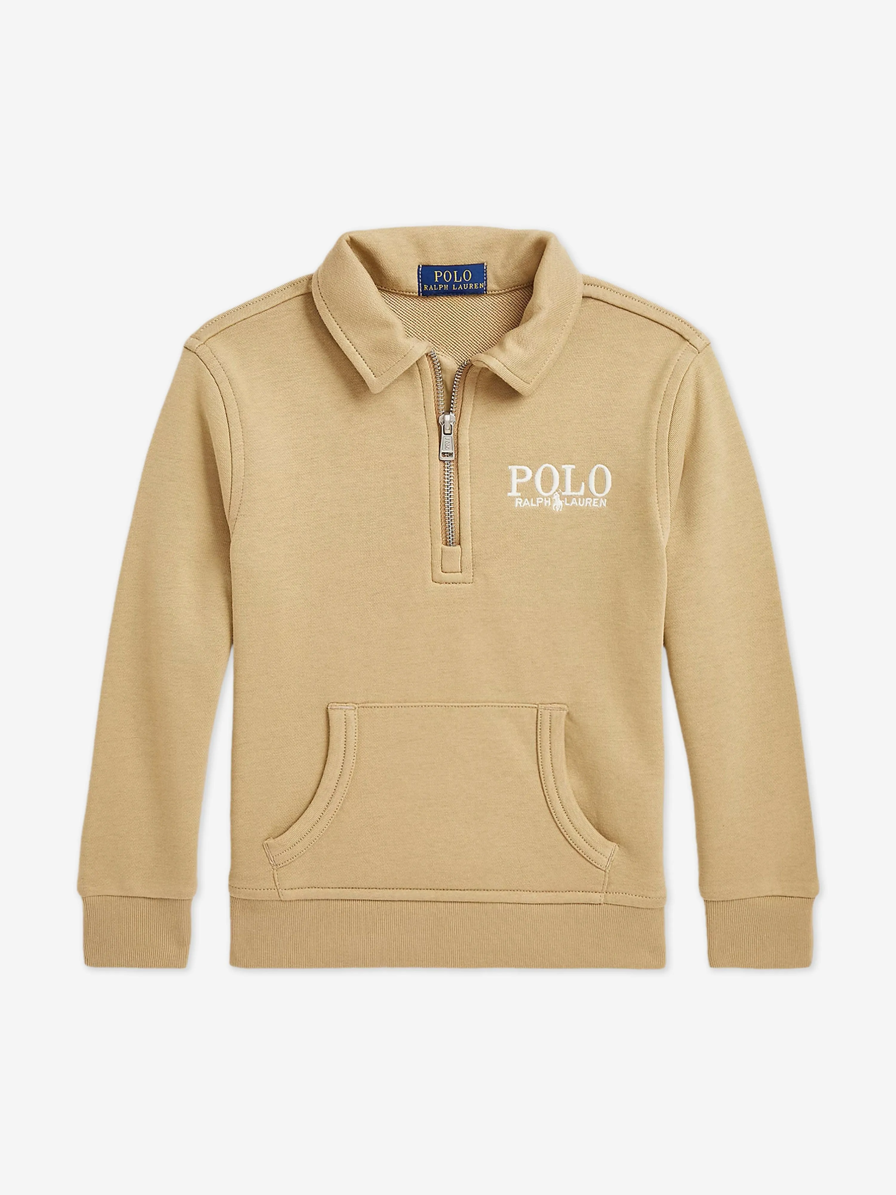 Boys Half Zip Polo Sweatshirt in Beige