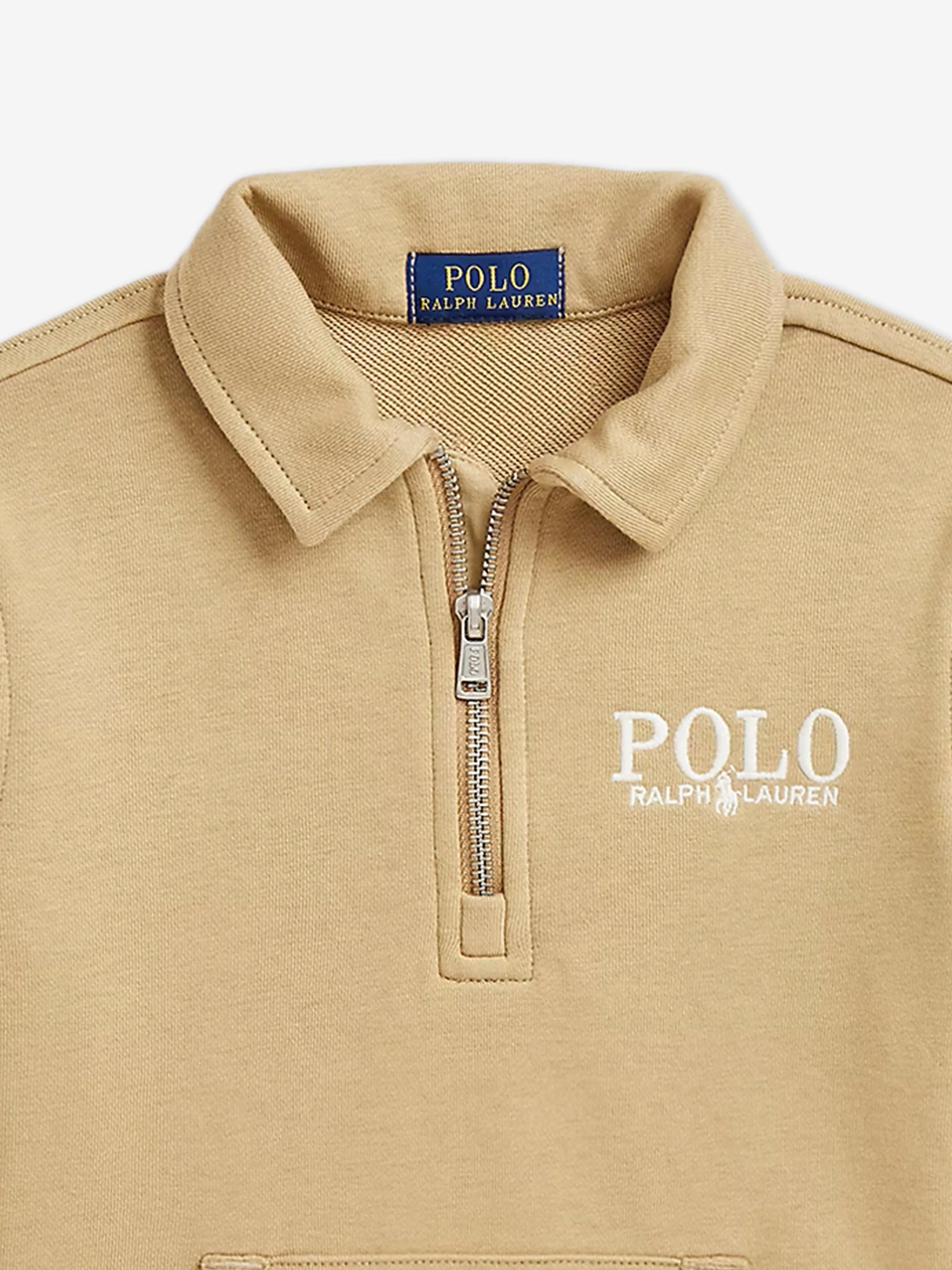 Boys Half Zip Polo Sweatshirt in Beige