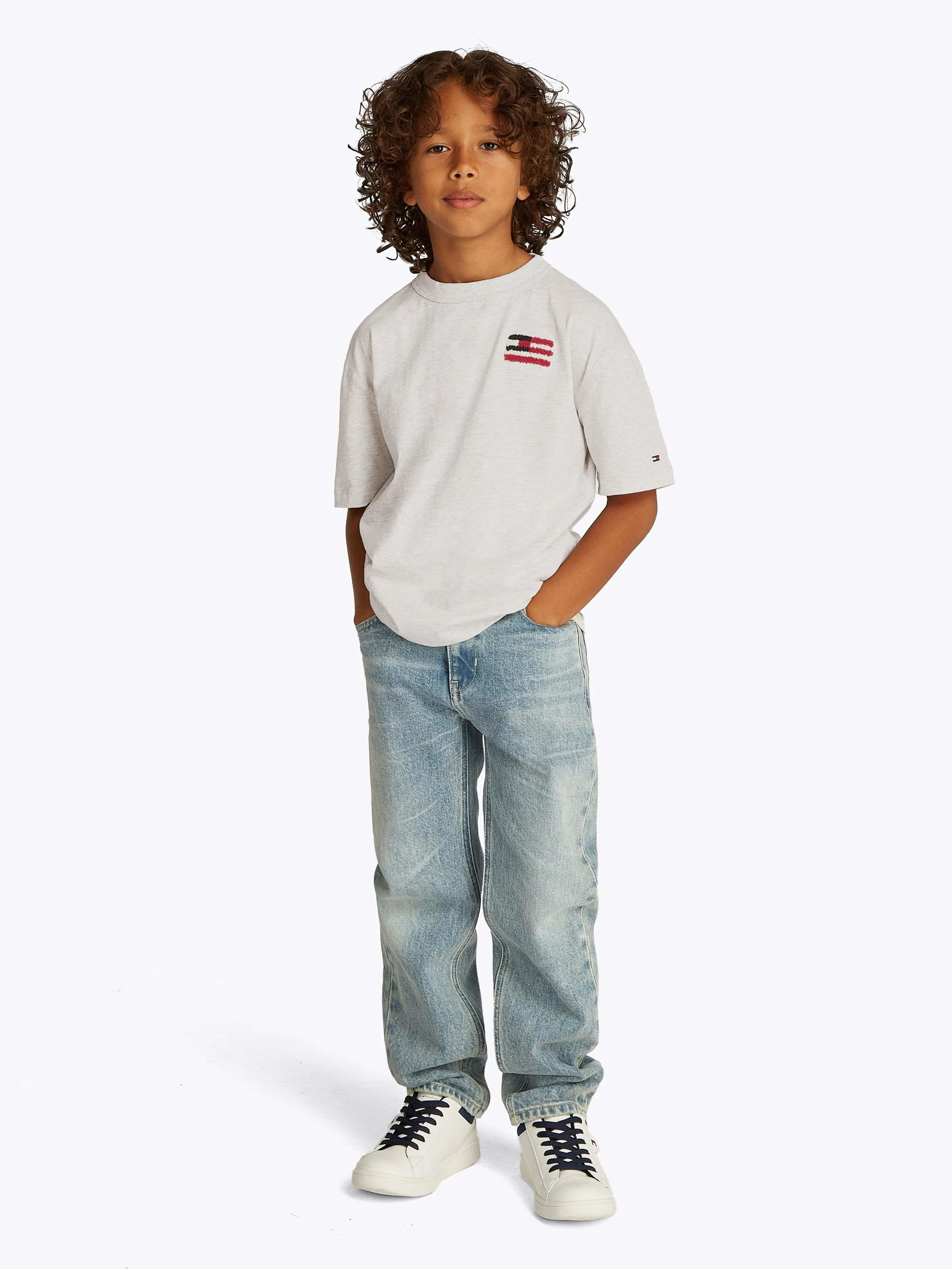 Boys Hilfiger Flag Embroidered T-Shirt in Grey