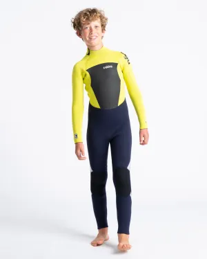 Boys Legend Back Zip 5/4mm Wetsuit in Slate, Flash Green & Silver