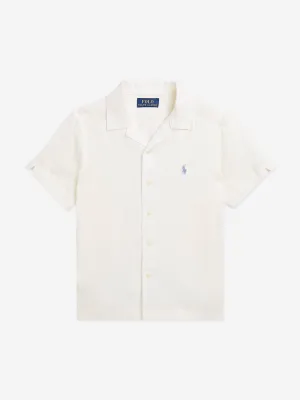 Boys Linen Logo Shirt in White