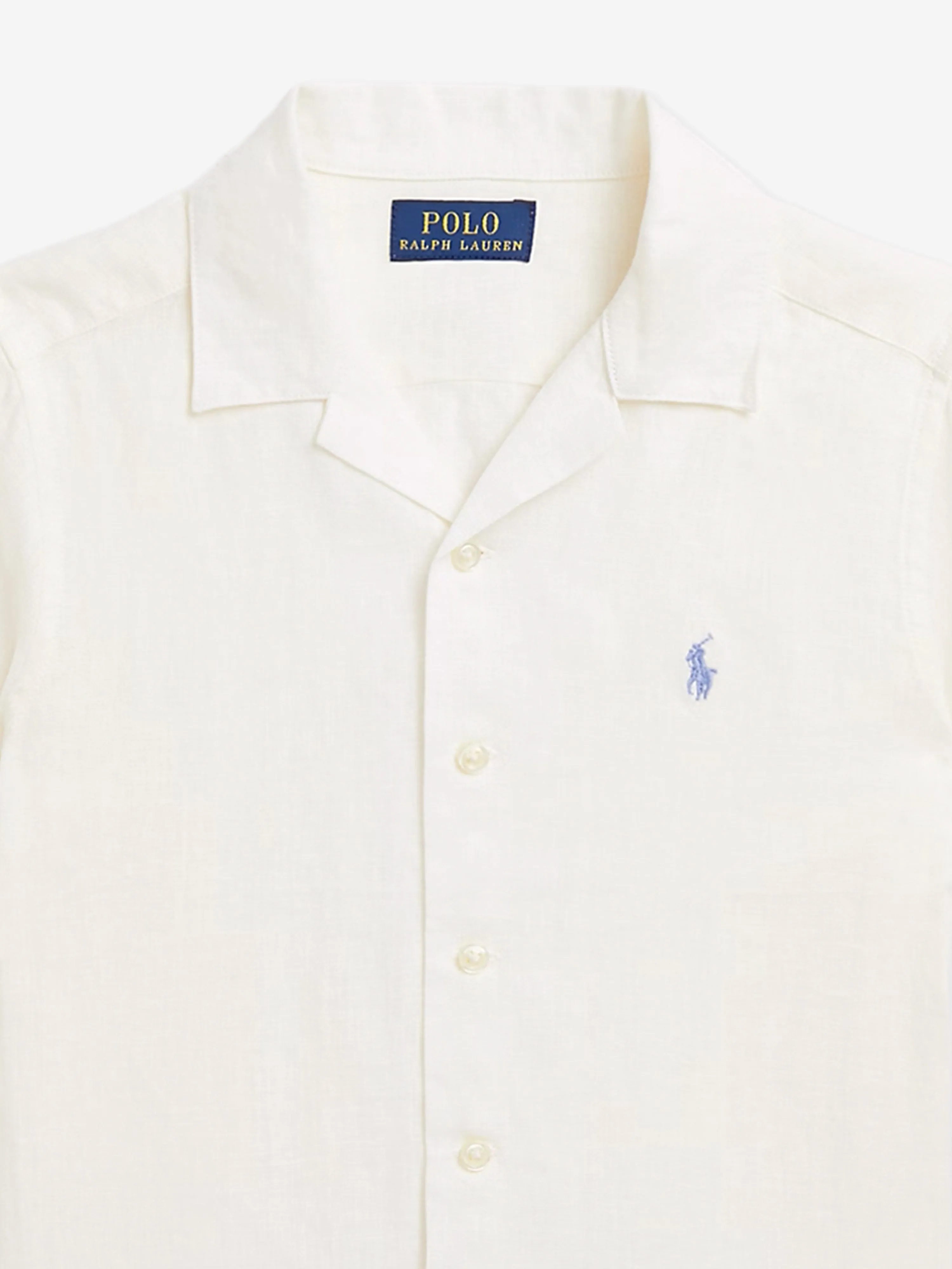 Boys Linen Logo Shirt in White
