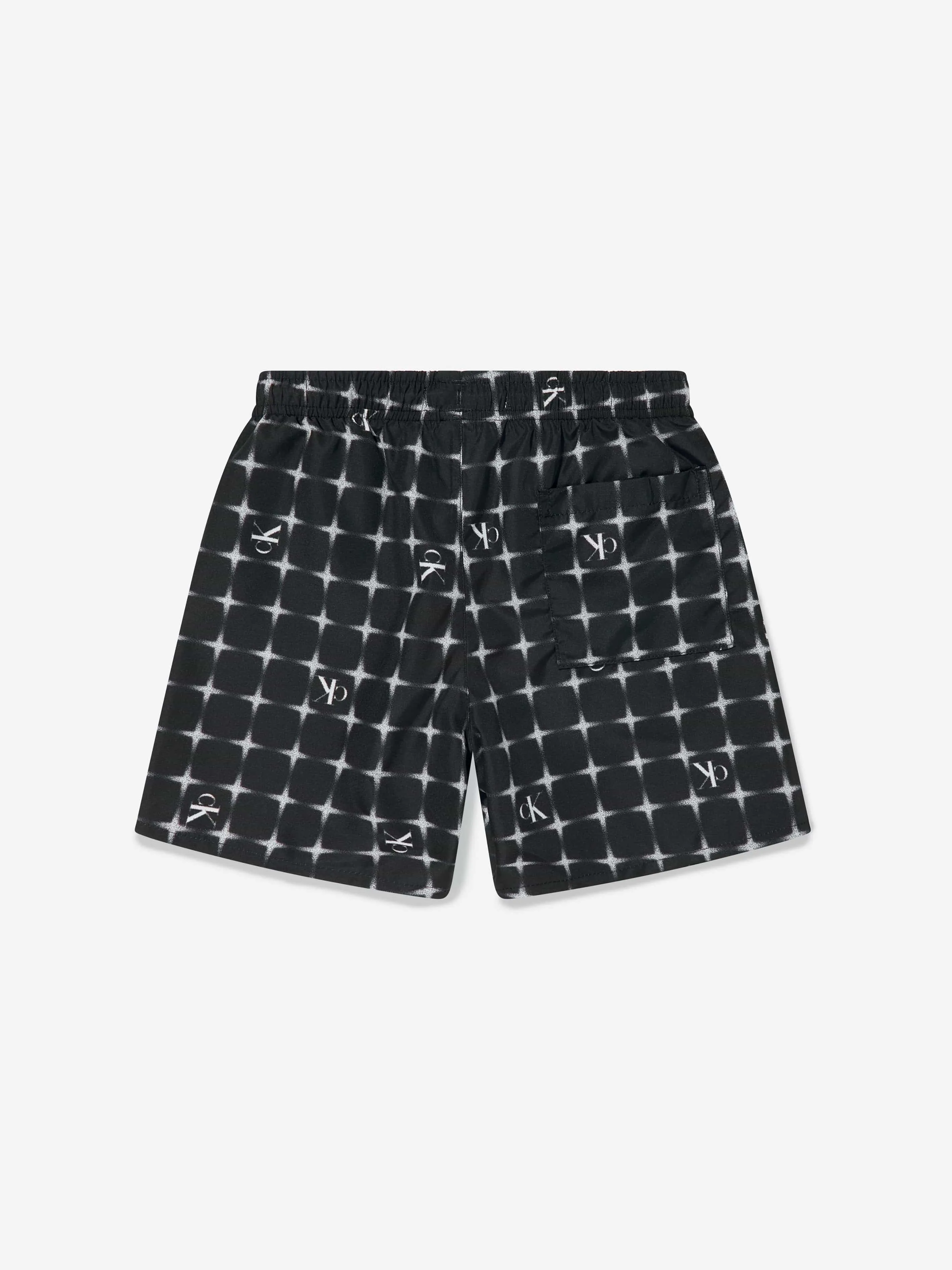 Boys Logo Print Swim Shorts in Black